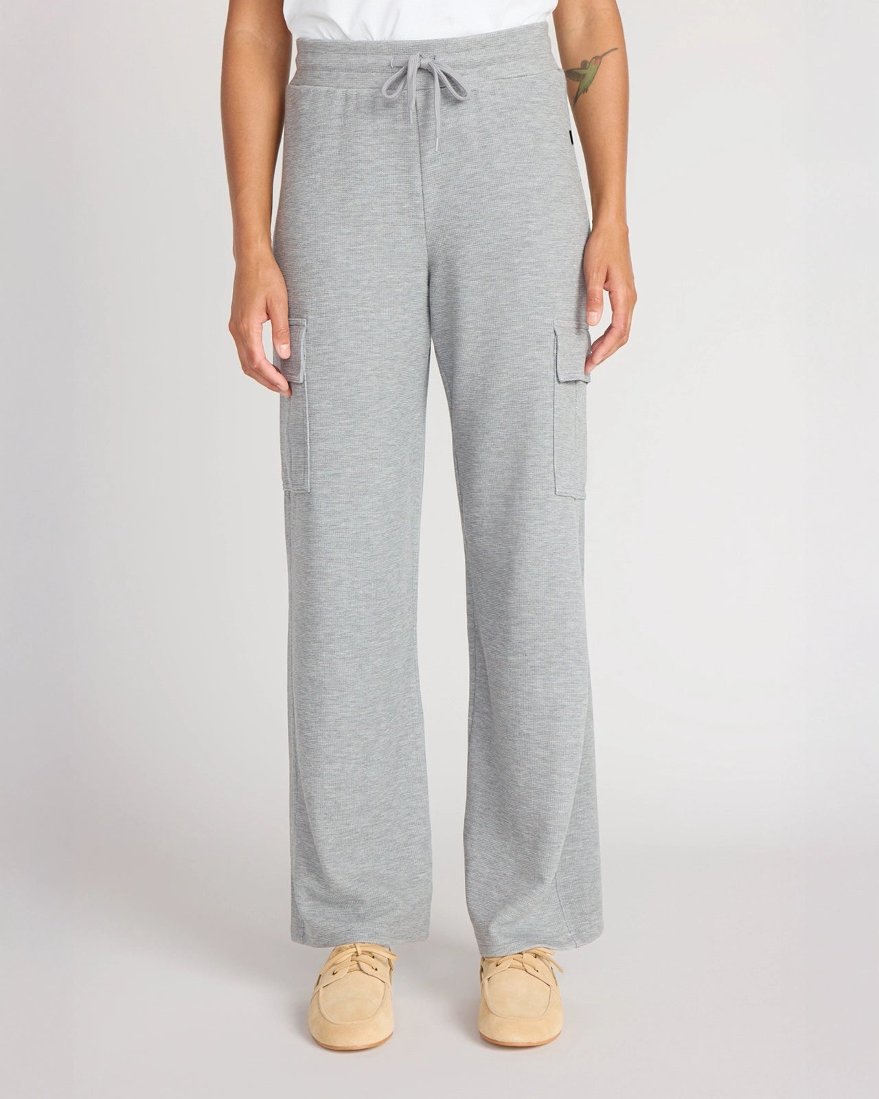 The Soft Luxe TENCEL™ Lyocell Waffle Cargo Wide Leg Pant - Htr Grey