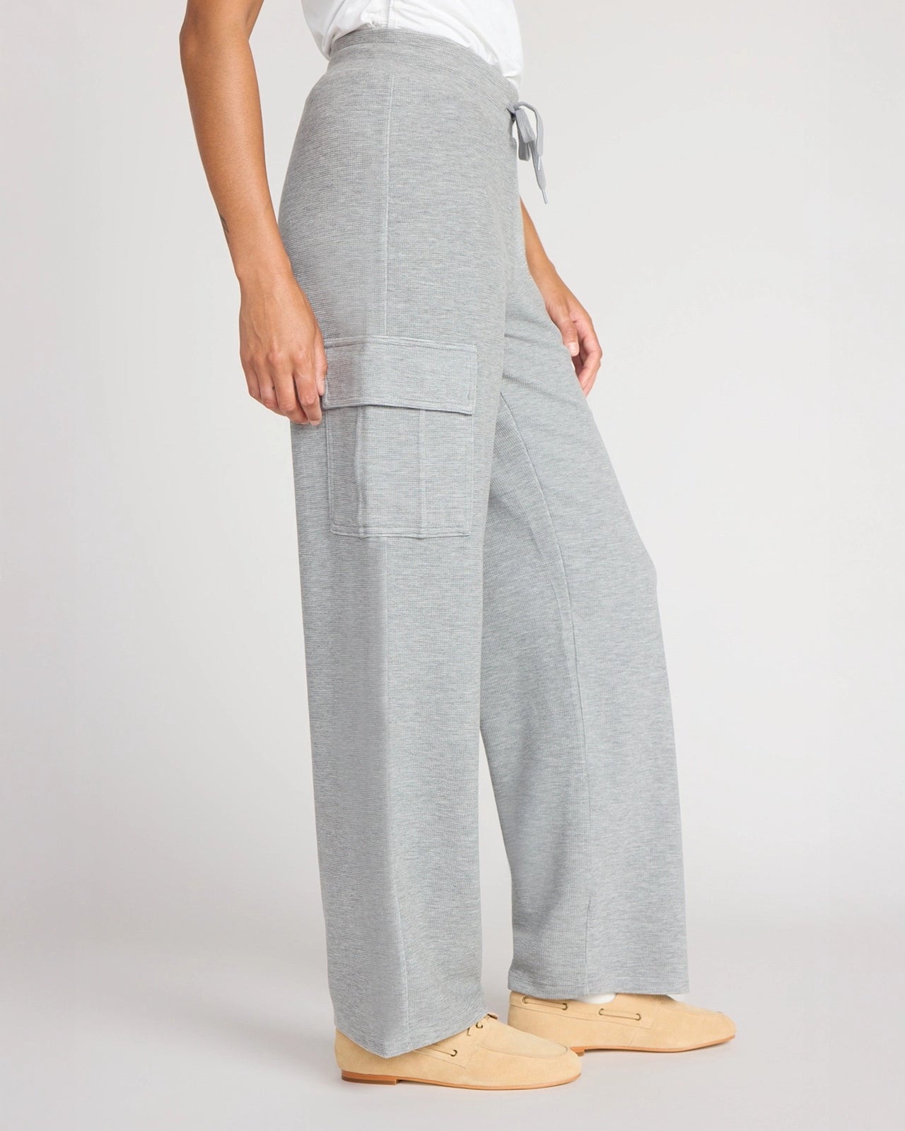 The Soft Luxe TENCEL™ Lyocell Waffle Cargo Wide Leg Pant - Htr Grey