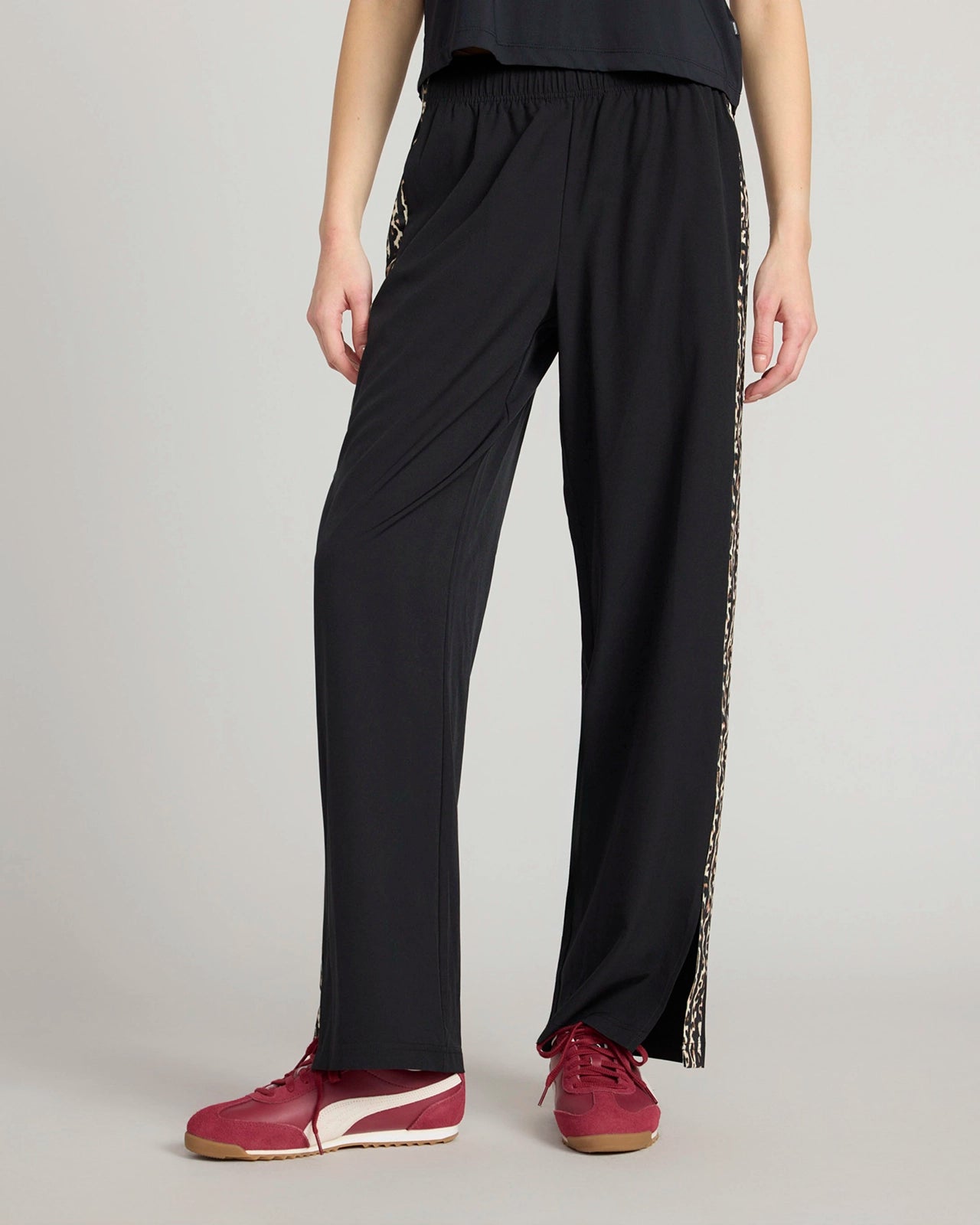 The Stretch Lightweight GRS Certified Recycled Poly Striped Tape Wide-Leg Pant - Black