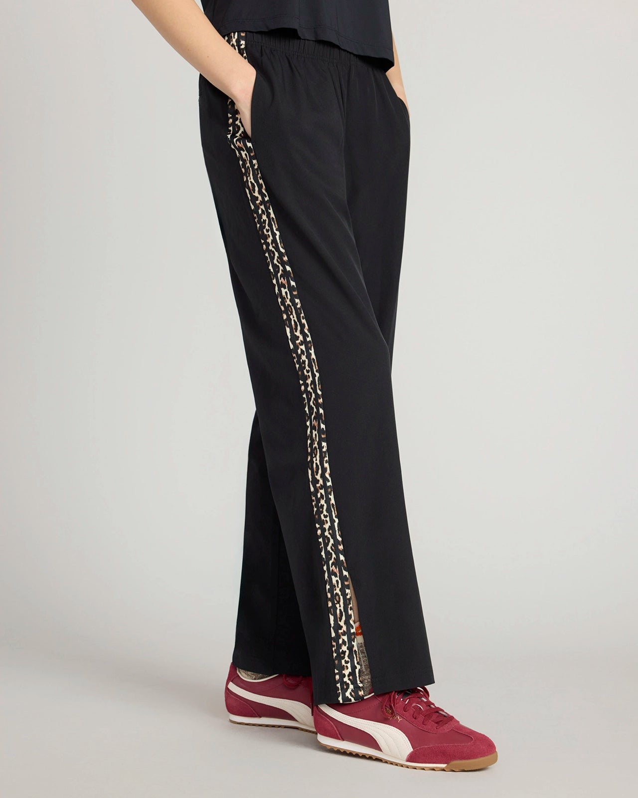 The Stretch Lightweight GRS Certified Recycled Poly Striped Tape Wide-Leg Pant - Black