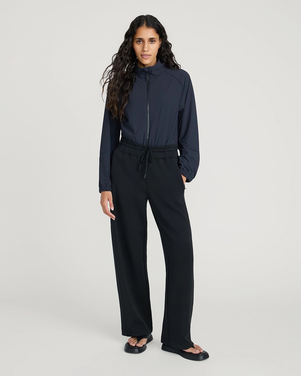 The Soft Luxe Tech Fleece Wide Leg Pant - Jet Black