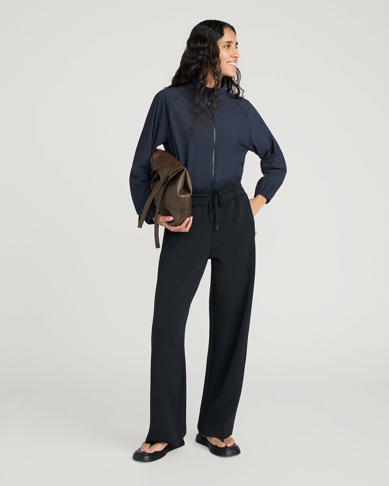 The Soft Luxe Tech Fleece Wide Leg Pant - Jet Black