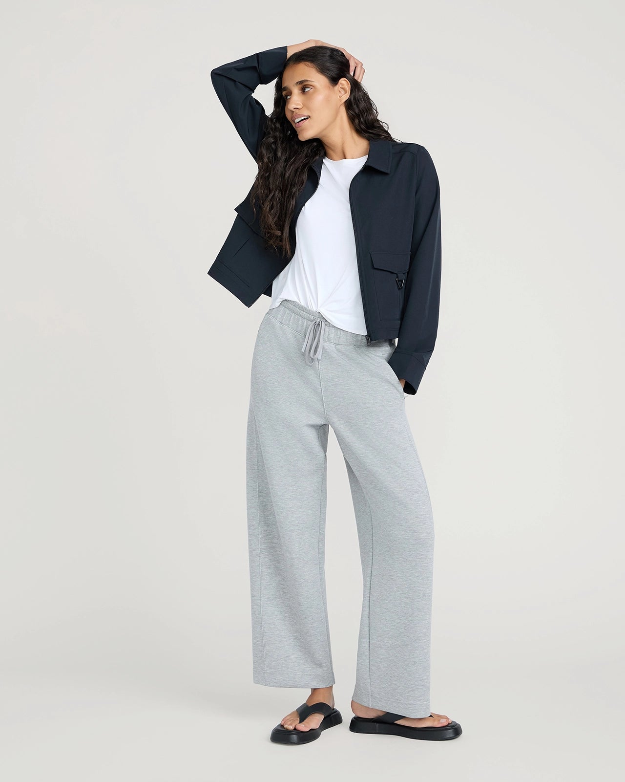 The Soft Luxe Tech Fleece Wide Leg Pant - Ash Grey