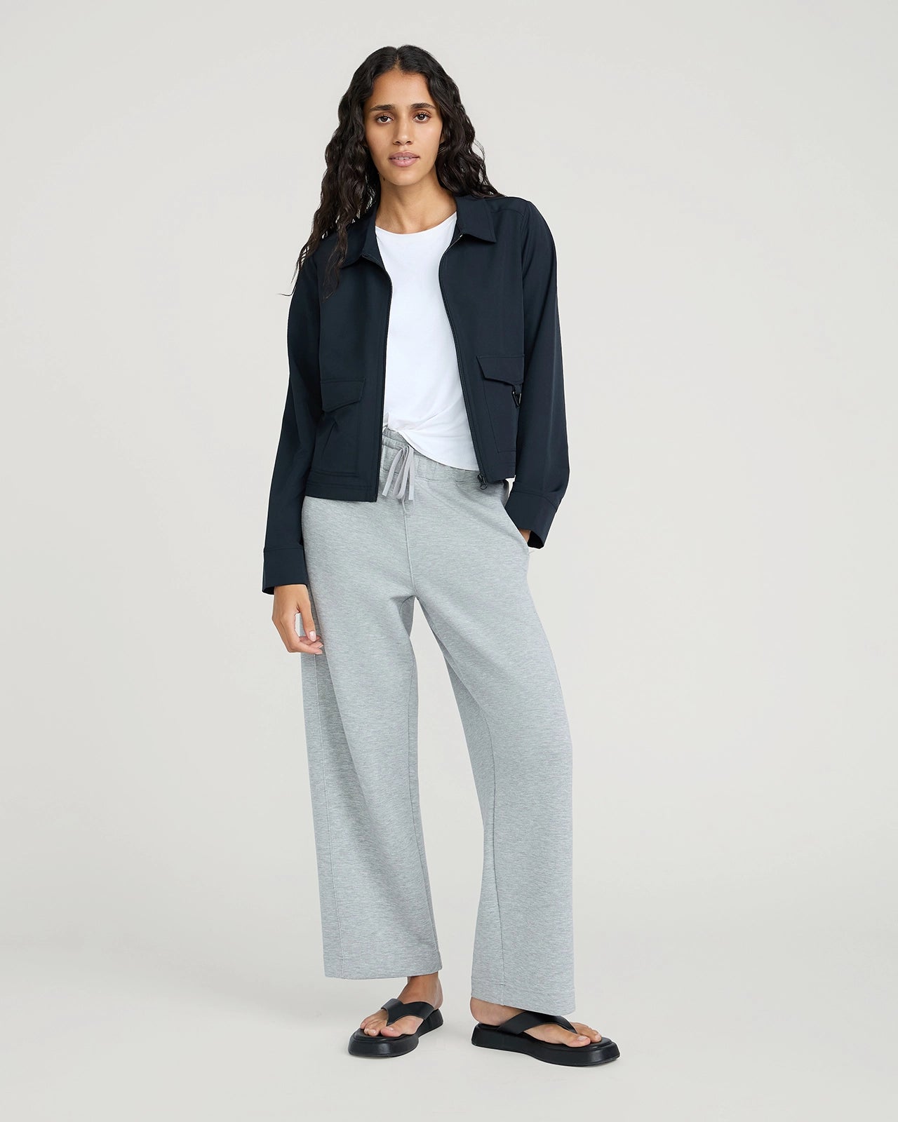 The Soft Luxe Tech Fleece Wide Leg Pant - Ash Grey