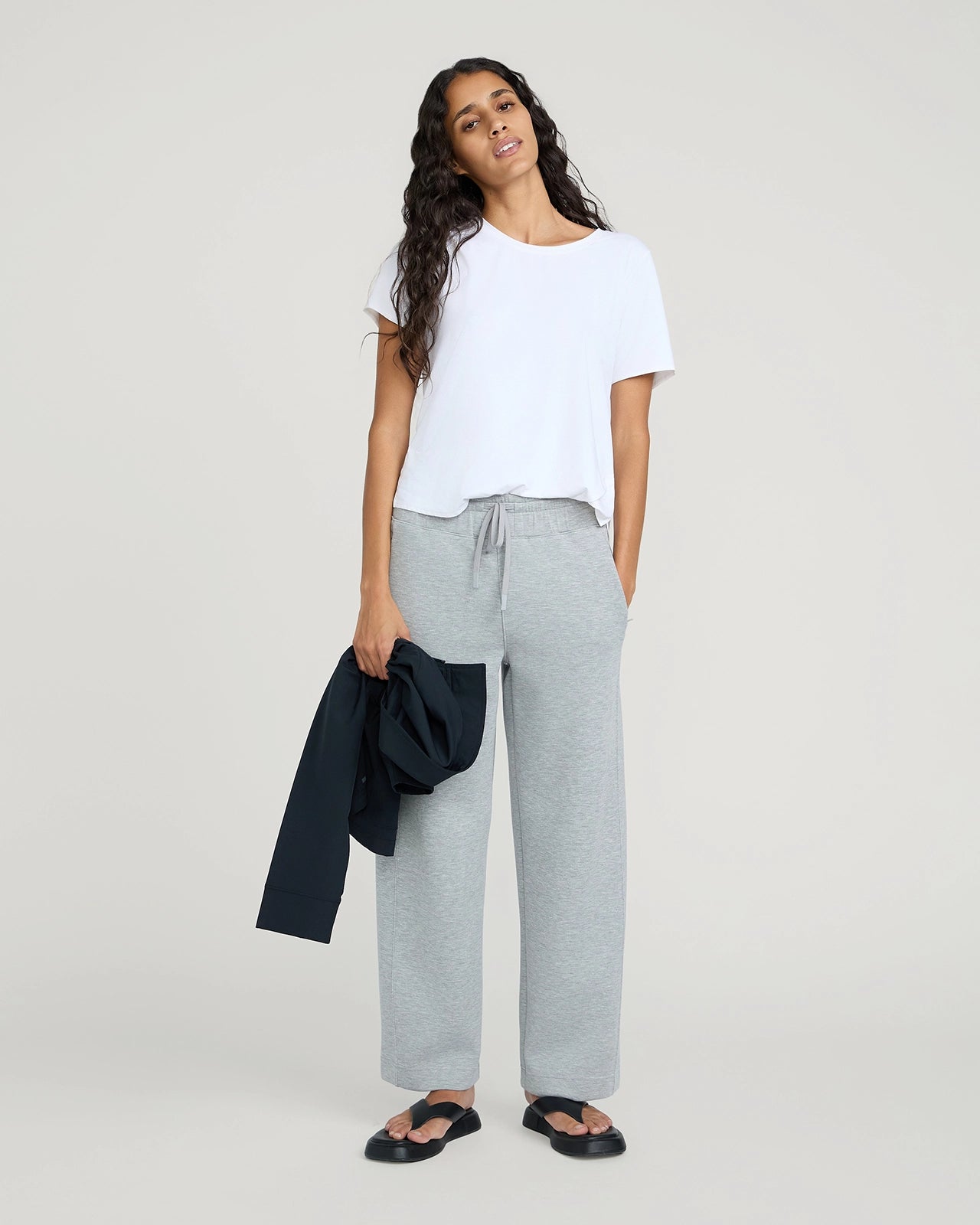 The Soft Luxe Tech Fleece Wide Leg Pant - Ash Grey