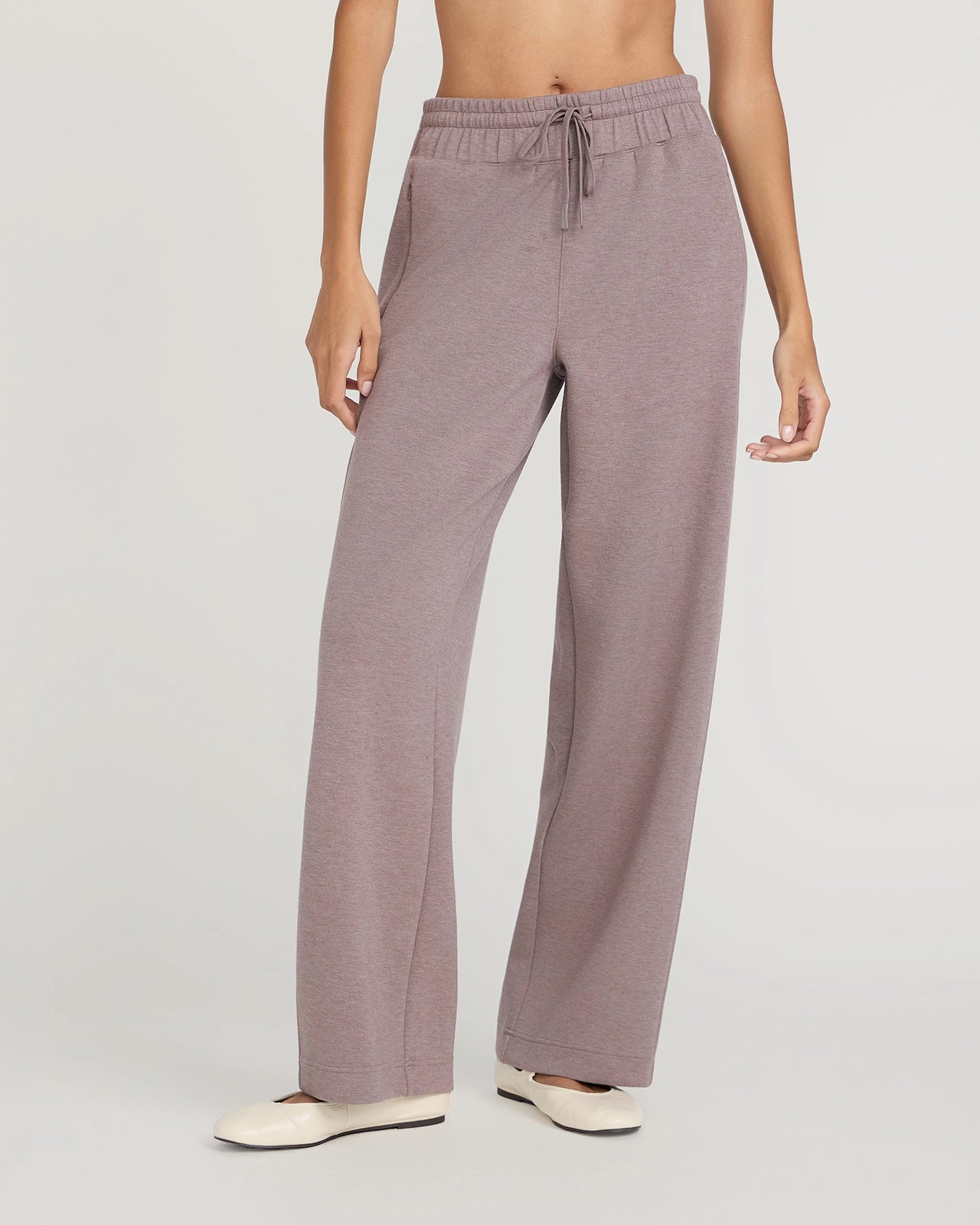 The Soft Luxe Tech Fleece Wide Leg Pant - Deep Taupe Melange