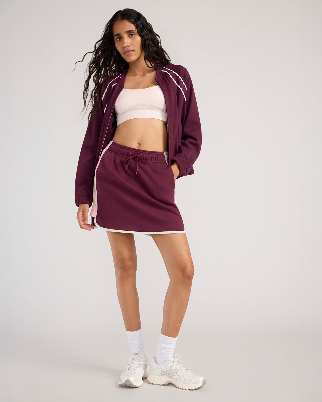 The Active Contrast Panel Pique Skort - Burgundy