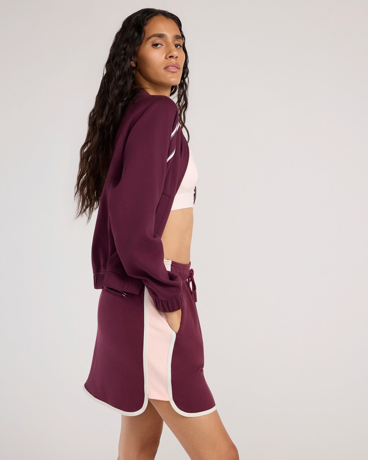 The Active Contrast Panel Pique Skort - Burgundy