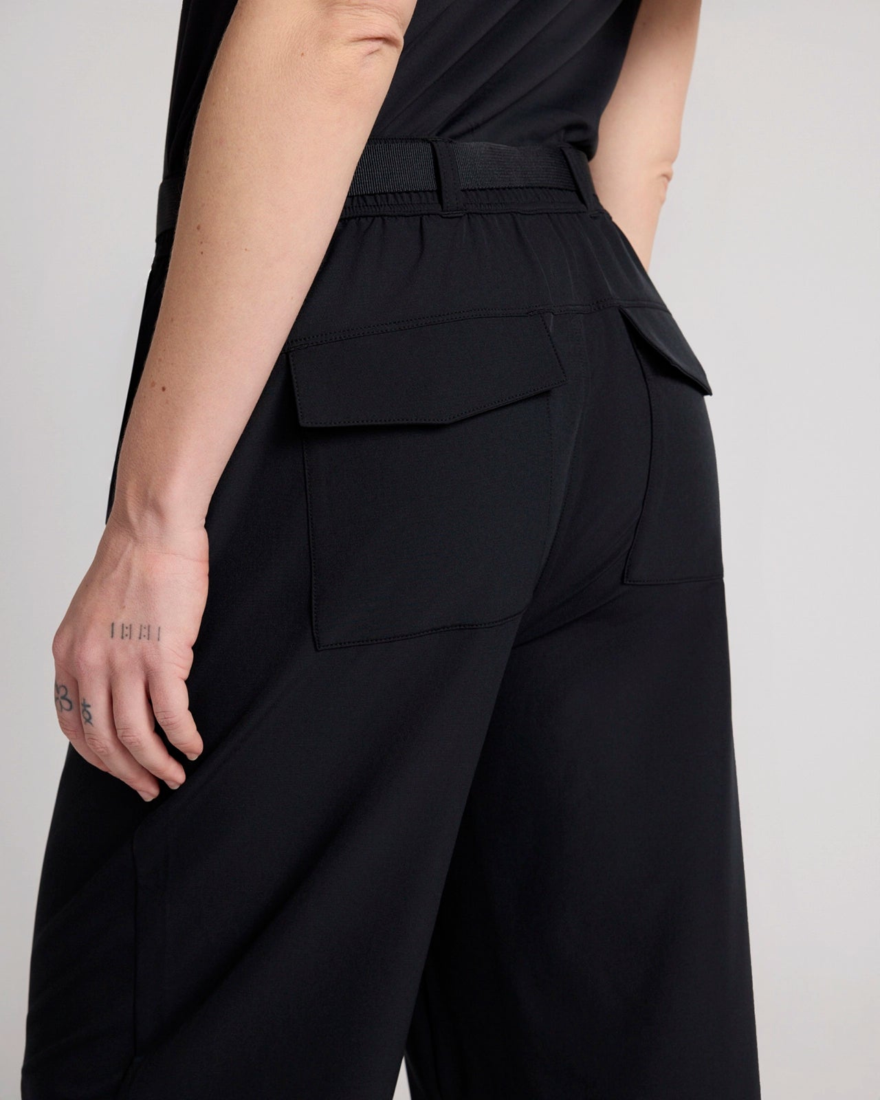 The Travel GRS Certified Recycled Poly Looper Back Wide Leg Utility Pant - Black