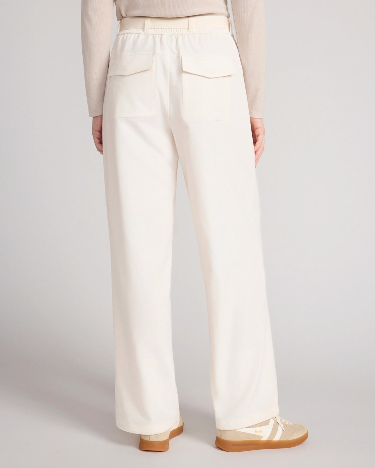 The Travel GRS Certified Recycled Poly Looper Back Wide Leg Utility Pant - Sugar Swizzle Cream