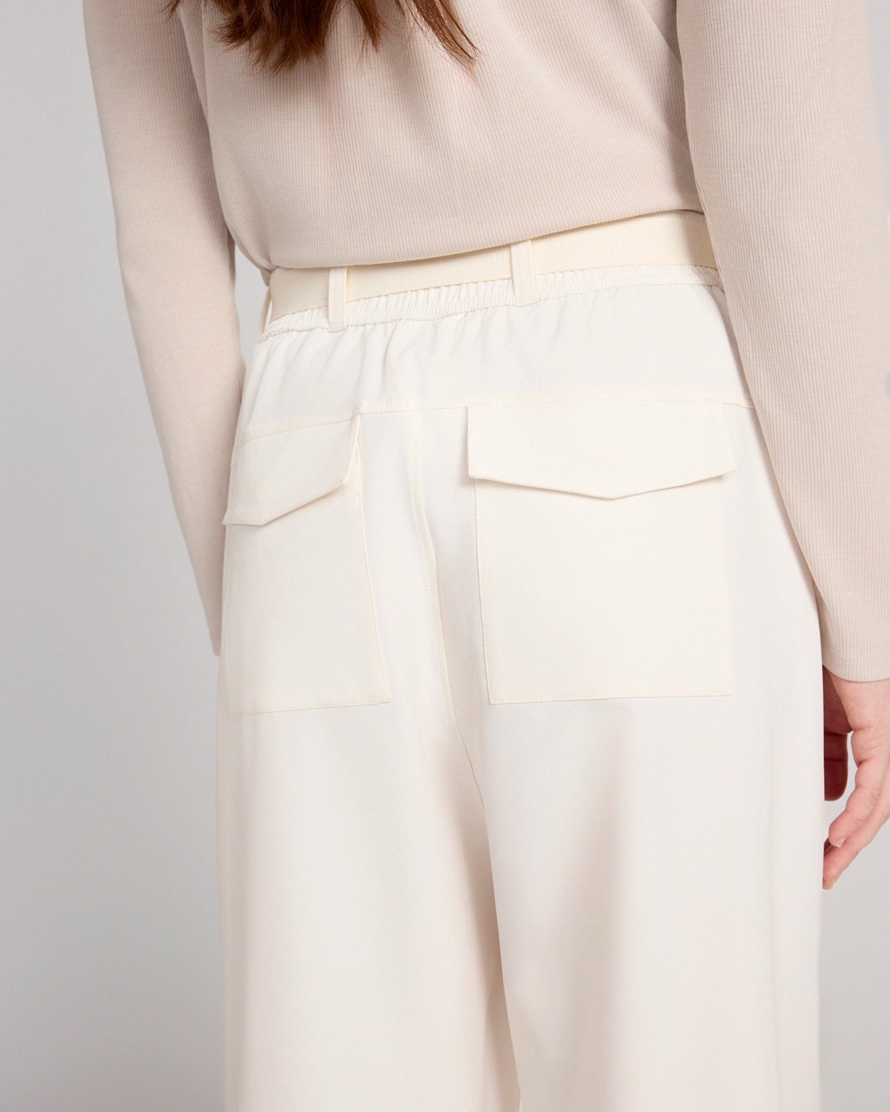 The Travel GRS Certified Recycled Poly Looper Back Wide Leg Utility Pant - Sugar Swizzle Cream