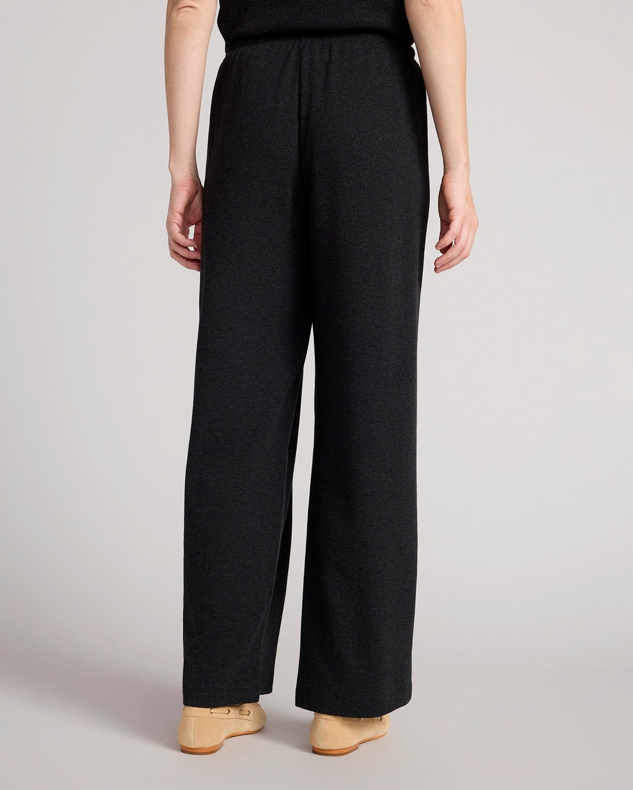 The Organic Cotton Club Waffle Wide-Leg Pant - Black
