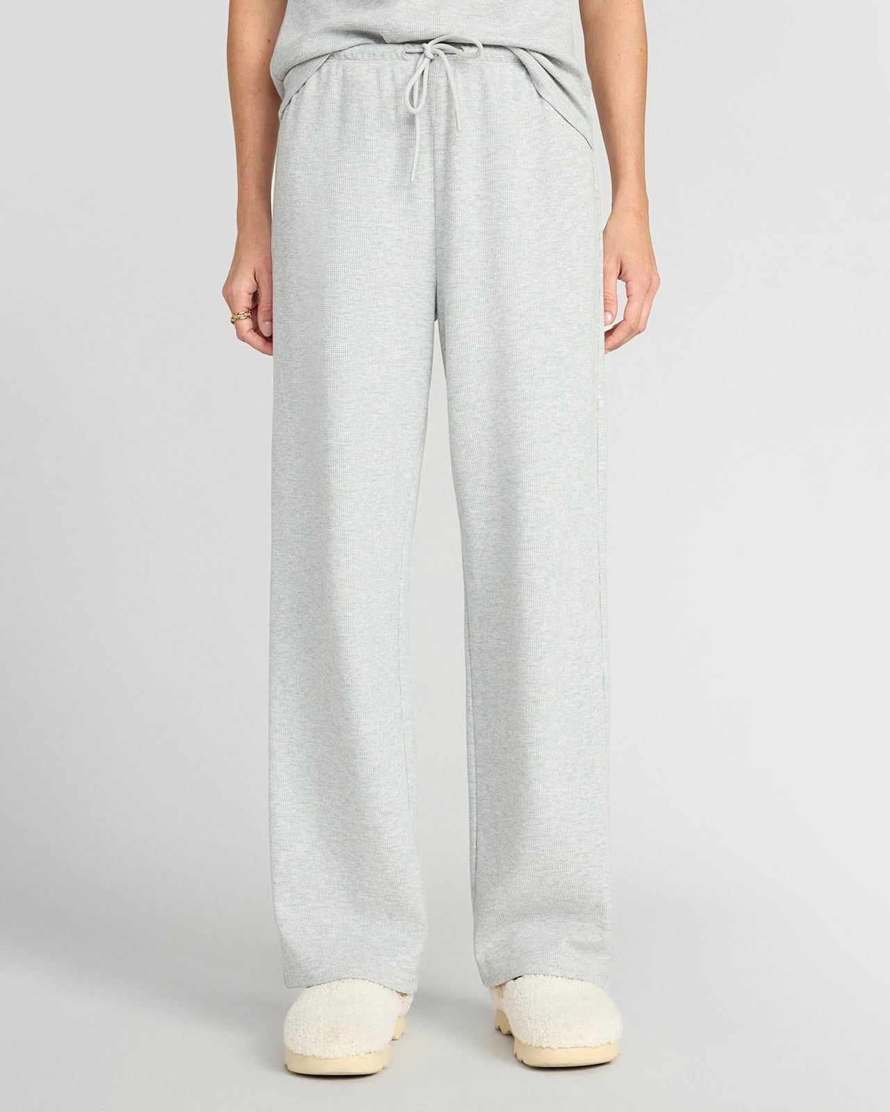 The Organic Cotton Club + GRS Certified Recycled Poly Waffle Wide-Leg Pant - Light Heather Grey
