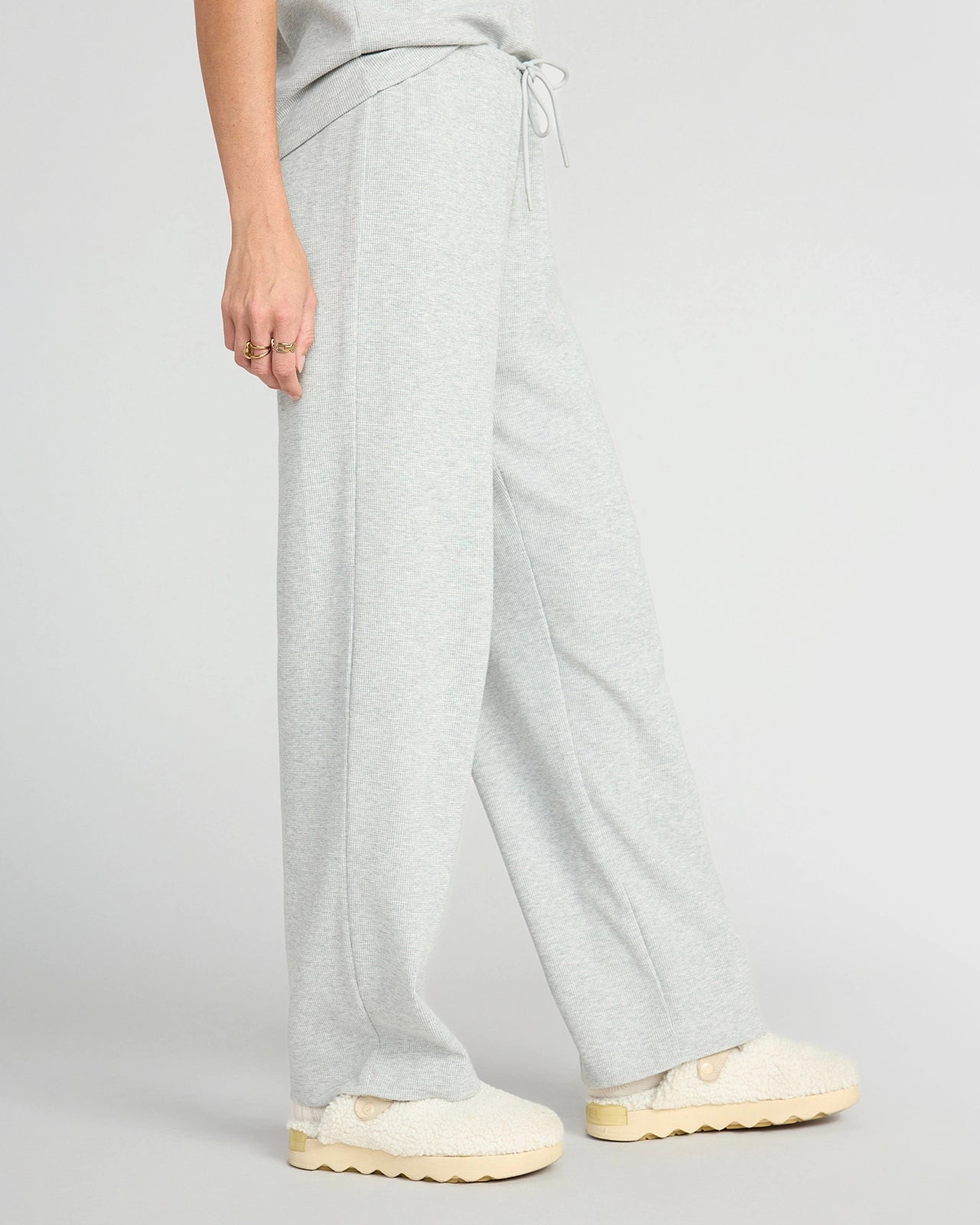 The Organic Cotton Club Waffle Wide-Leg Pant - Light Heather Grey