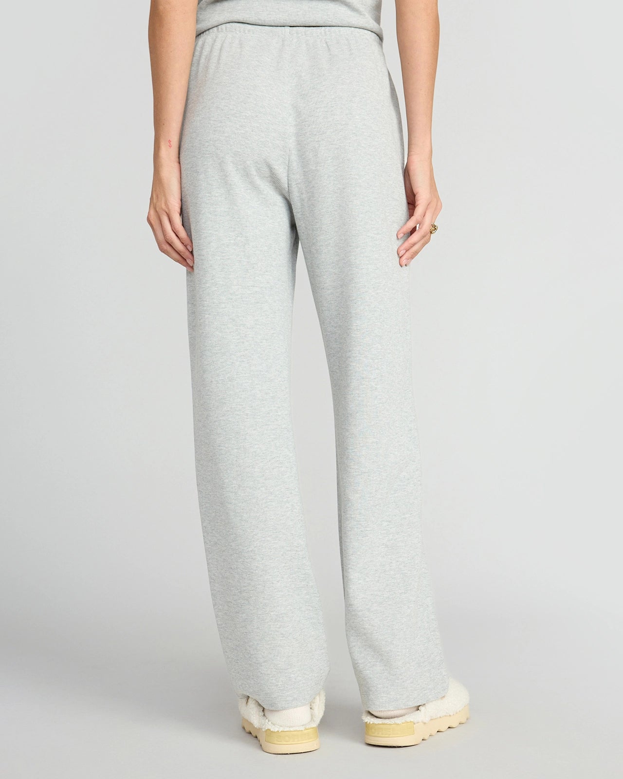 The Organic Cotton Club Waffle Wide-Leg Pant - Light Heather Grey