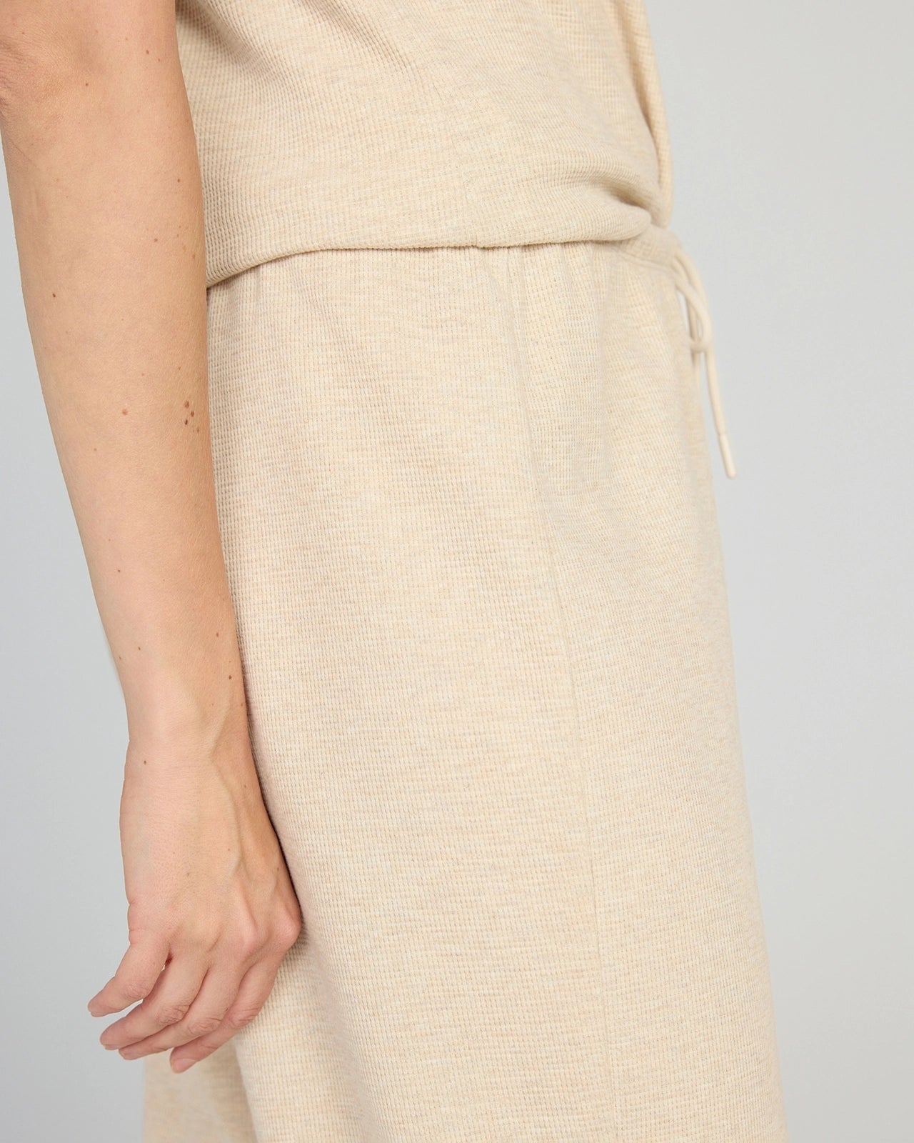 The Organic Cotton Club Waffle Wide-Leg Pant - Light Beige Brown