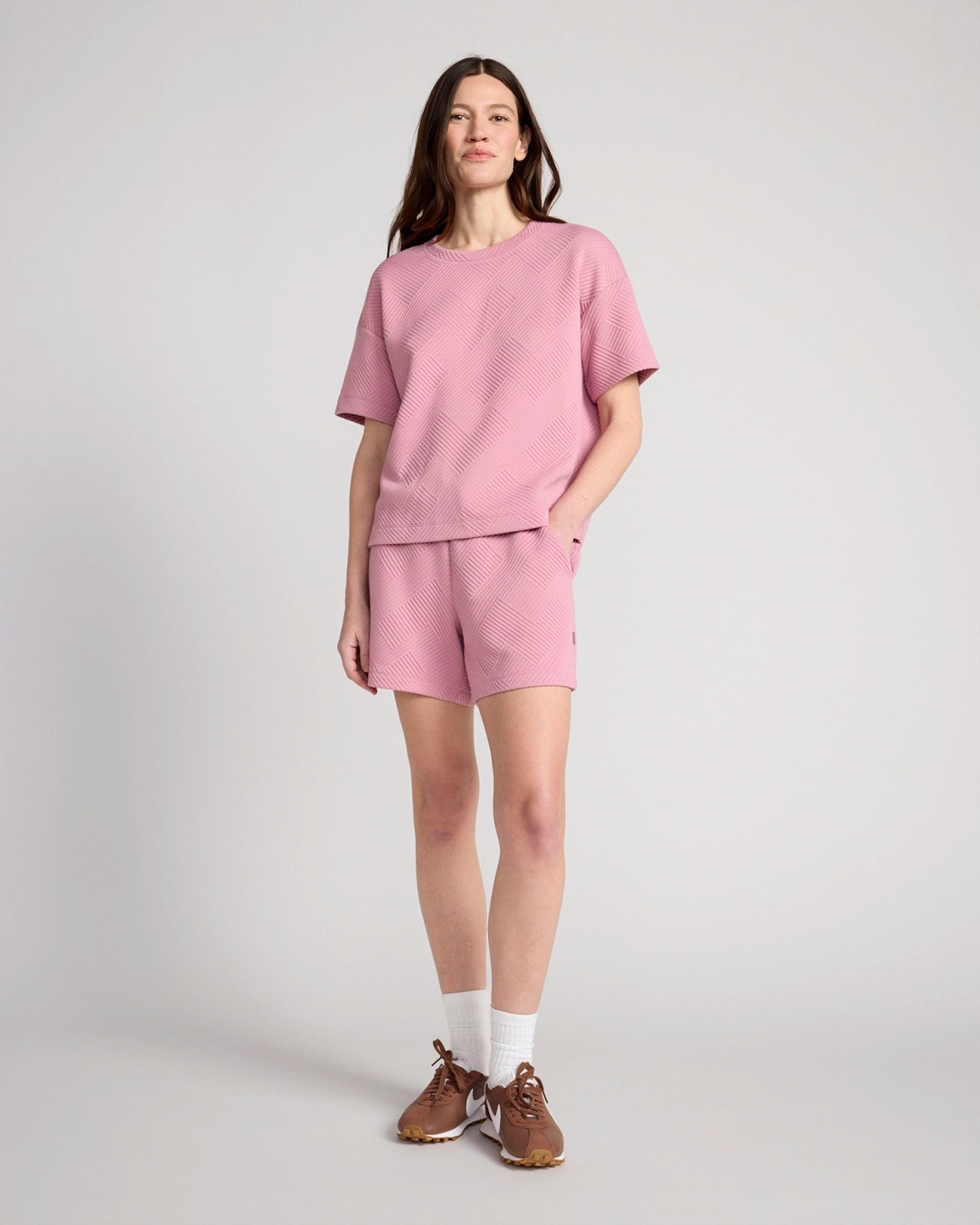 The Soft Stretch GRS Certified Recycled Poly Geo Jacquard Relaxed Short - Lilas Pink