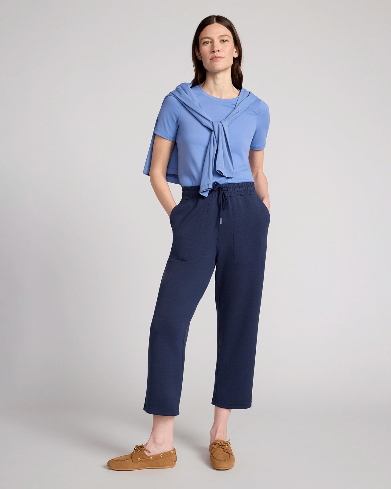 The Soft Luxe GRS Certified Recycled Poly TENCEL™ Modal Tech Fleece Capri - Navy Blazer