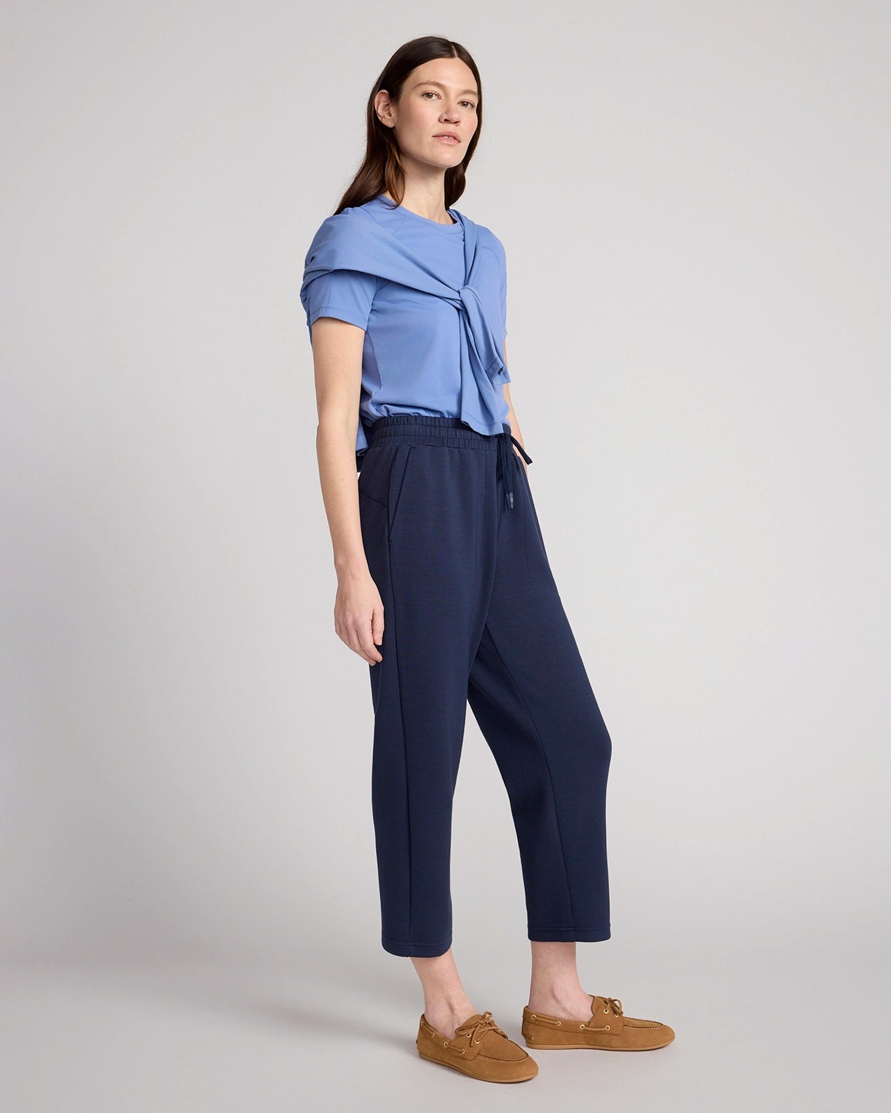 The Soft Luxe GRS Certified Recycled Poly TENCEL™ Modal Tech Fleece Capri - Navy Blazer