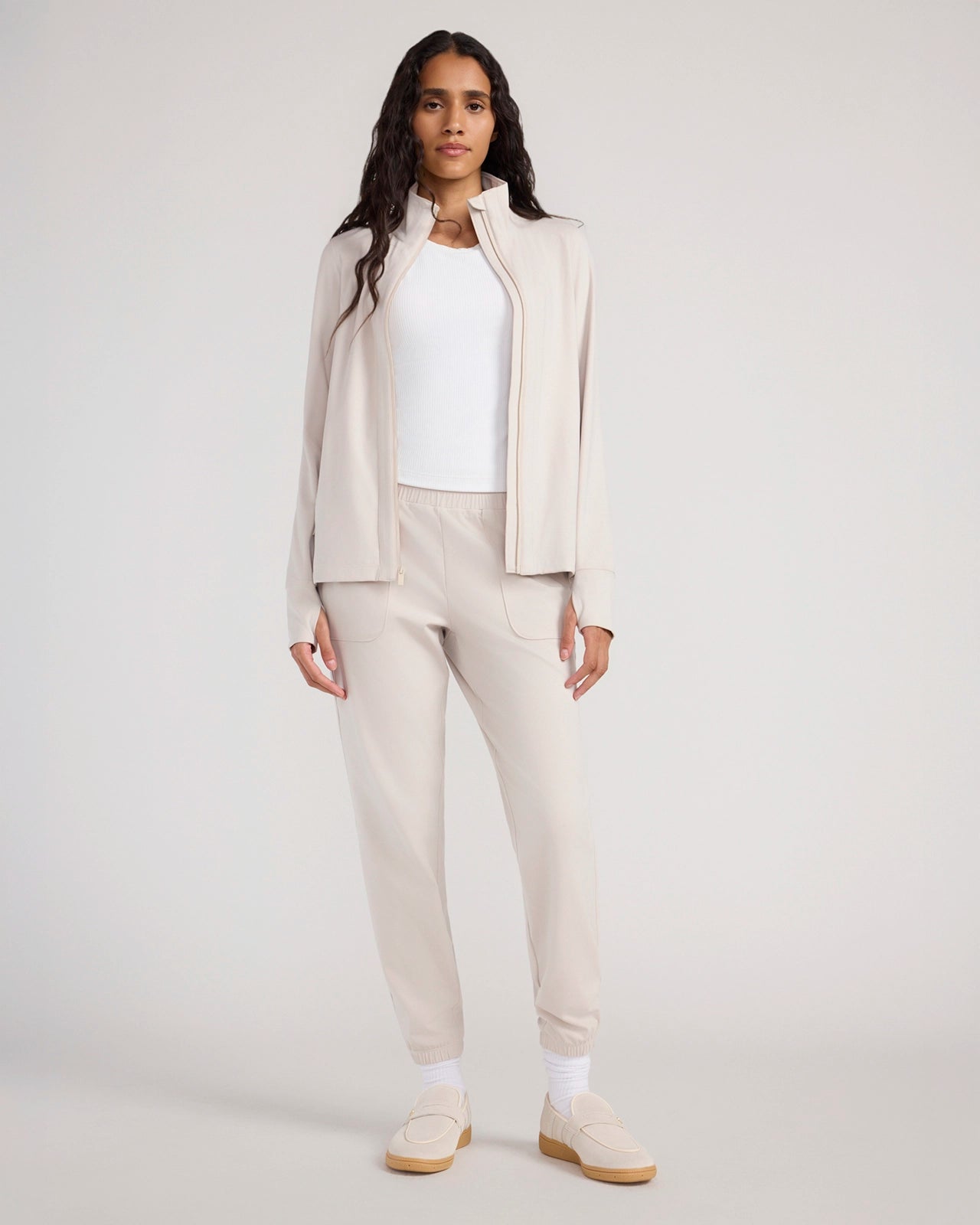 The Soft Stretch Peached Relaxed Jogger - Pumice Stone Beige
