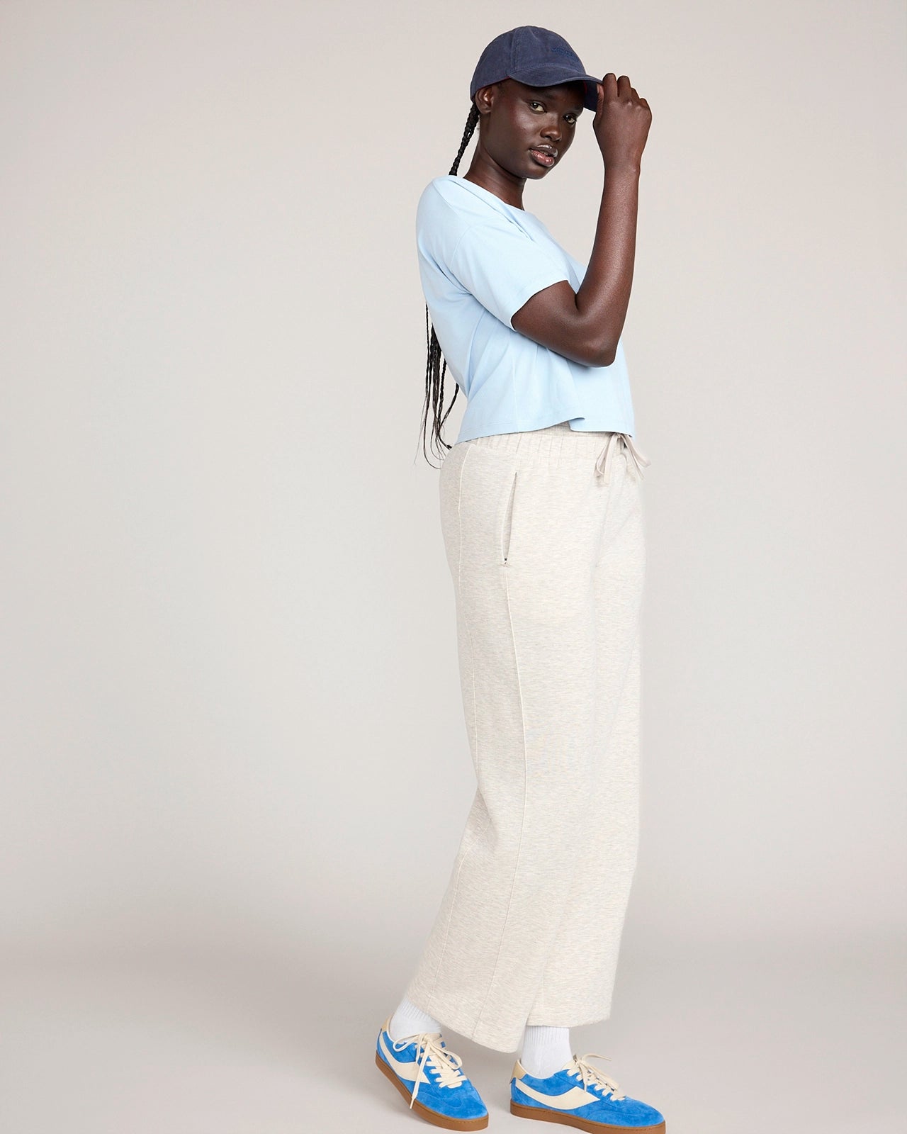 The Soft Luxe Double Knit Wide Leg Pant - Heather Oatmeal