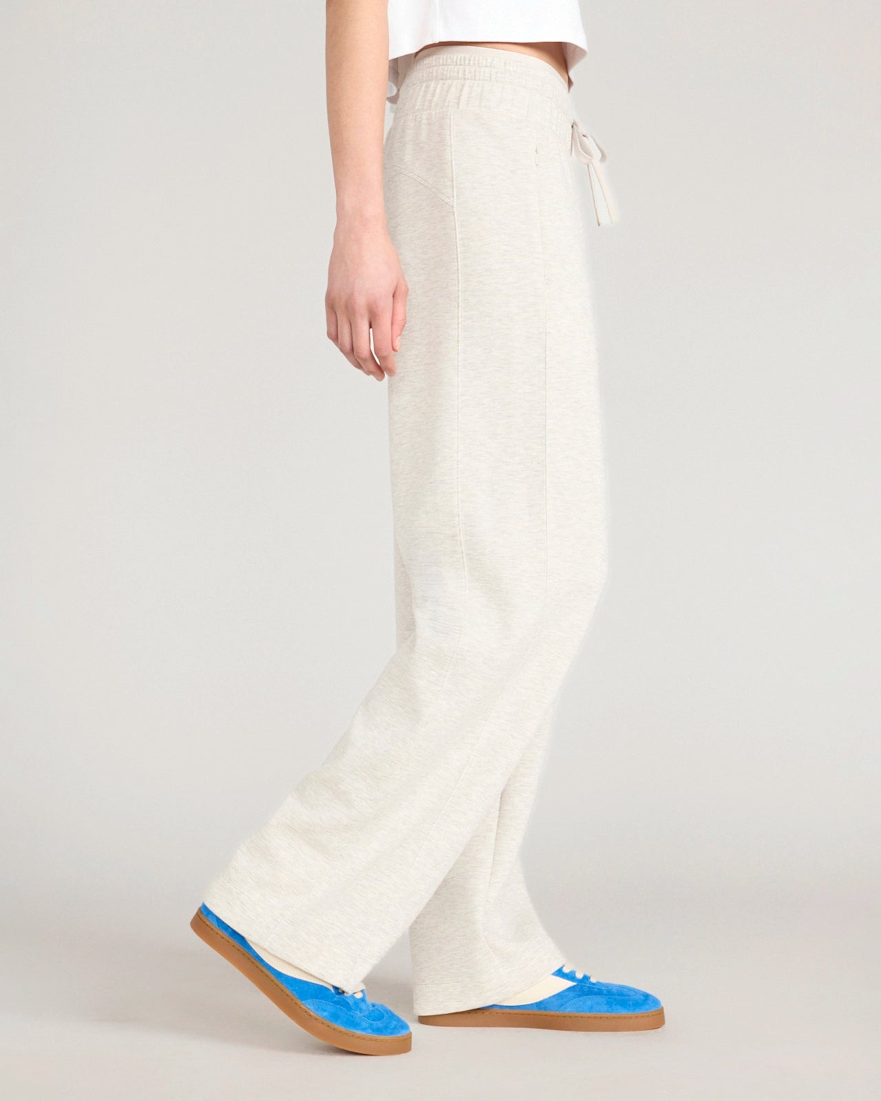 The Soft Luxe Double Knit Wide Leg Pant - Heather Oatmeal