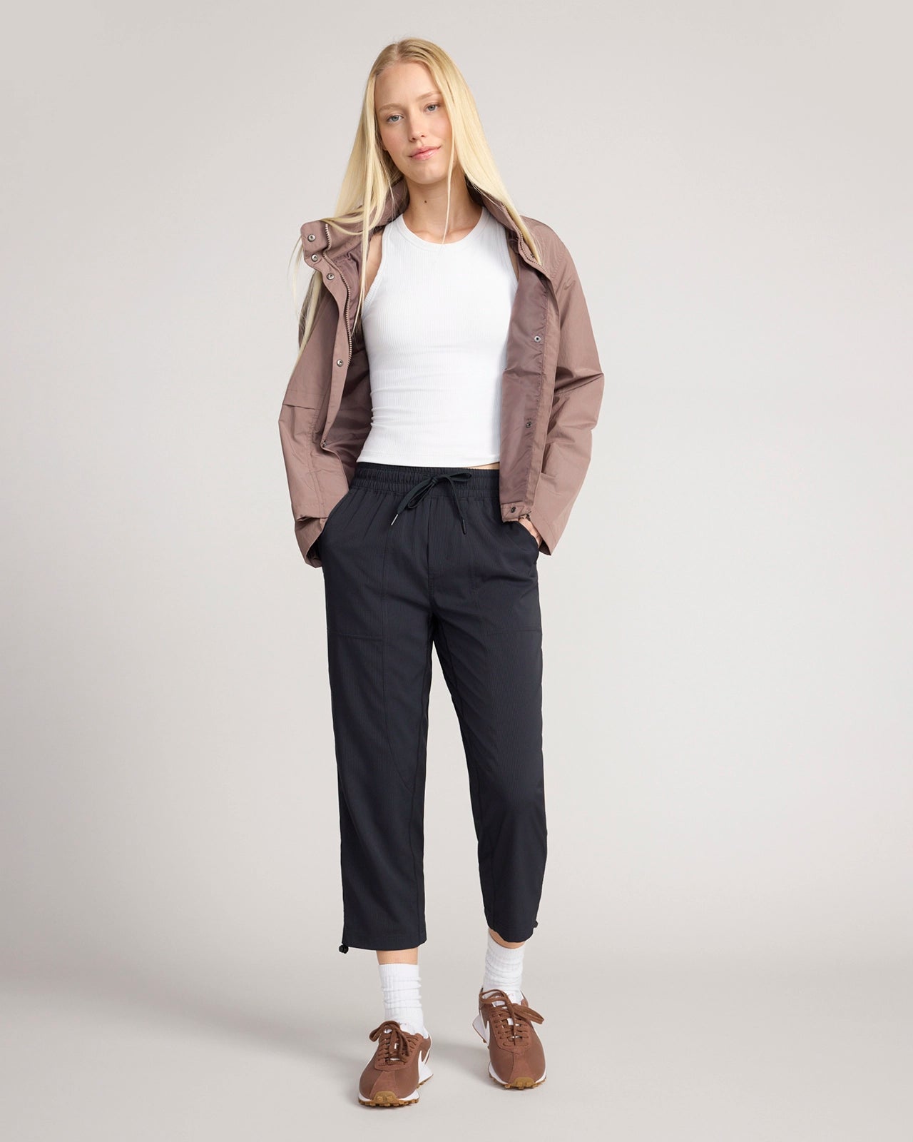 The Soft Stretch Shadow Stripe Relaxed Cinched Crop Pant - Black