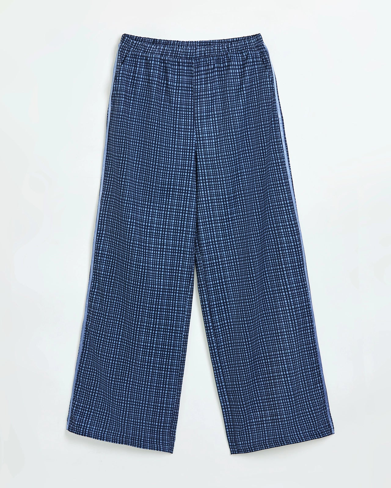 The Soft Stretch Shiny Tape Wide Leg Pant - Blue Plaid