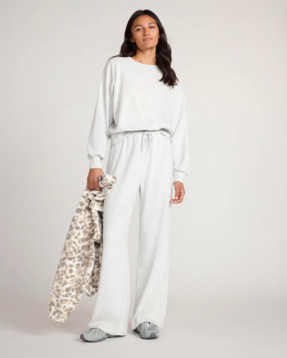 The Soft Luxe Cozy Rib Wide Leg Pant - Grey Melange