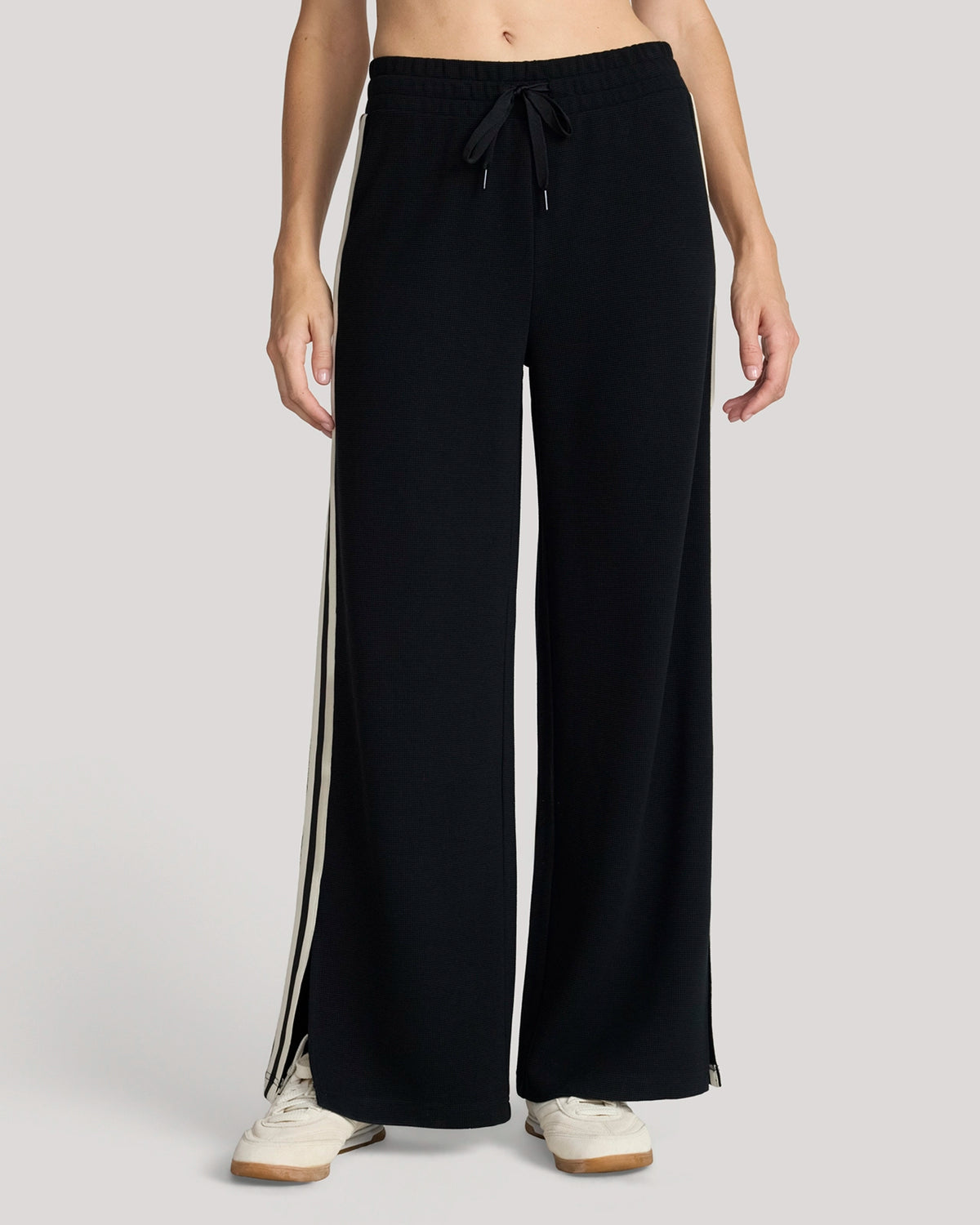 The Luxe Waffle Knit Wide Leg Pant - Black