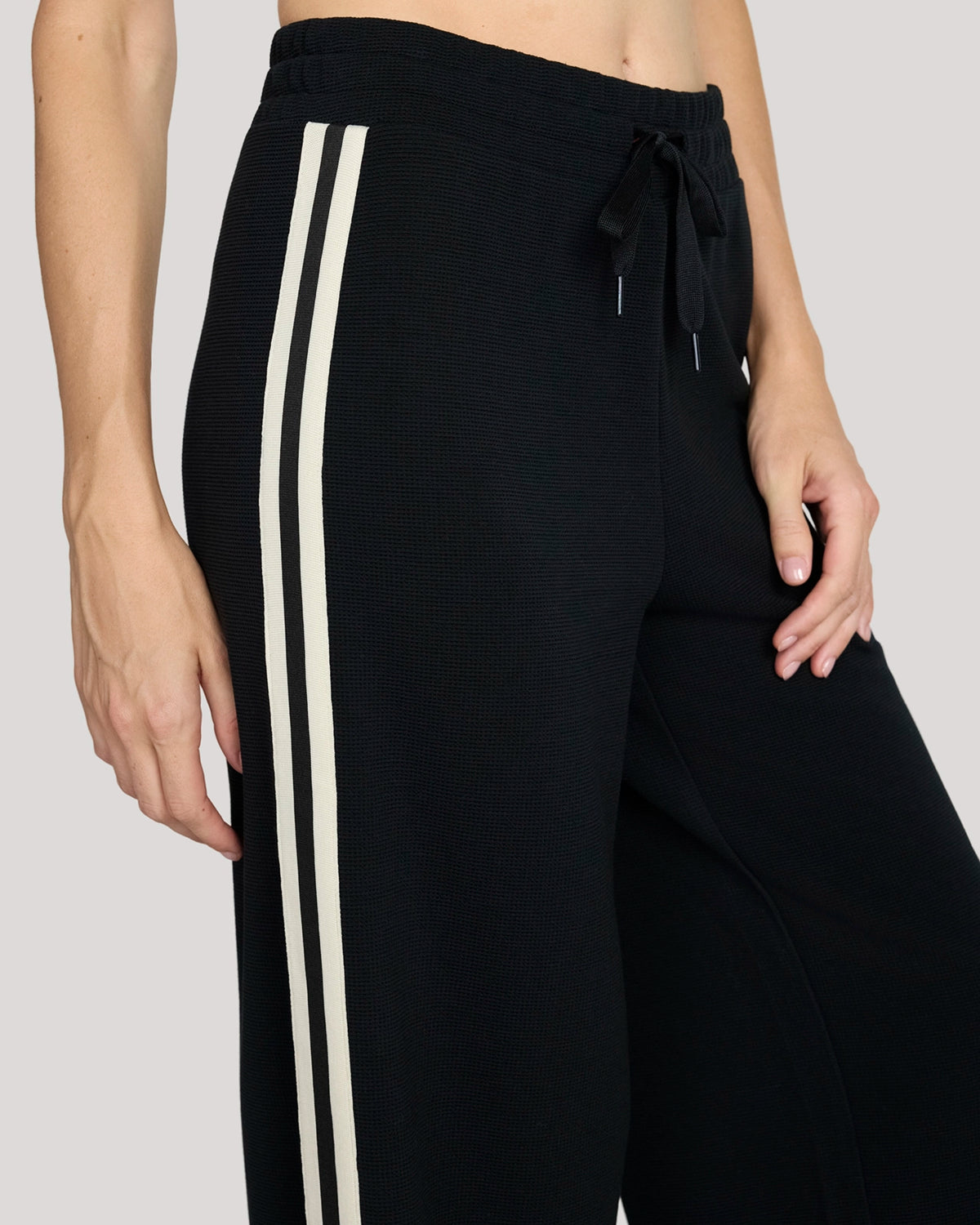 The Luxe Waffle Knit Wide Leg Pant - Black