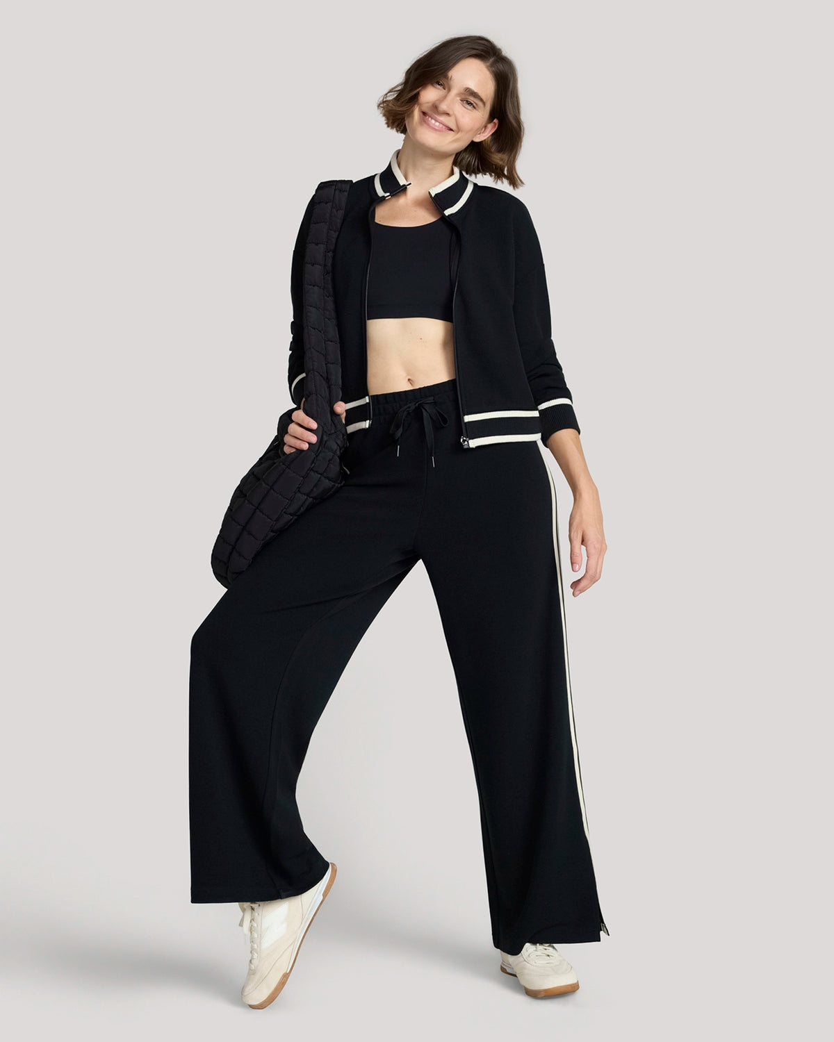 The Luxe Waffle Knit Wide Leg Pant - Black