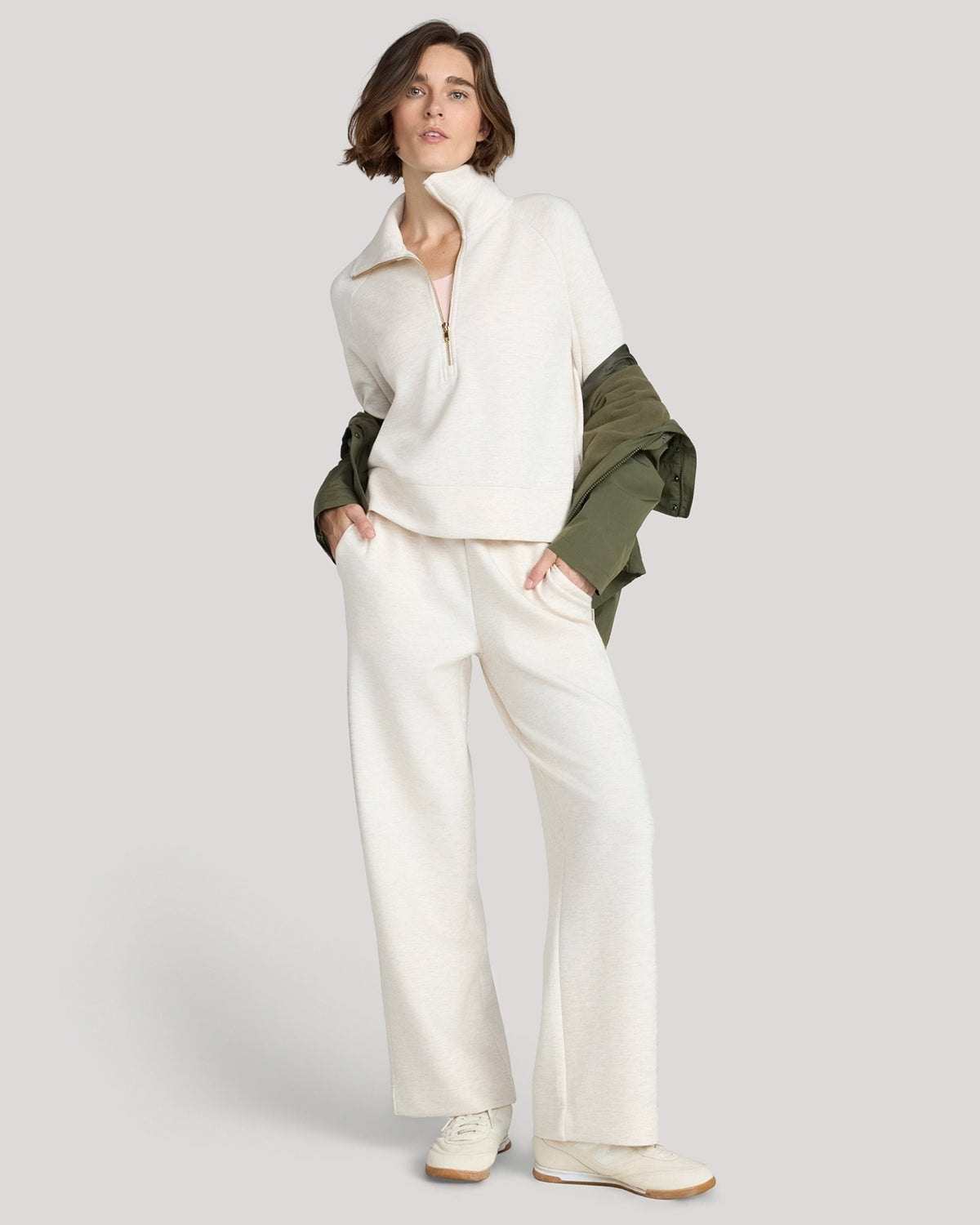 The Luxe Knit Brushed Wide Leg Pant - Heather Beige