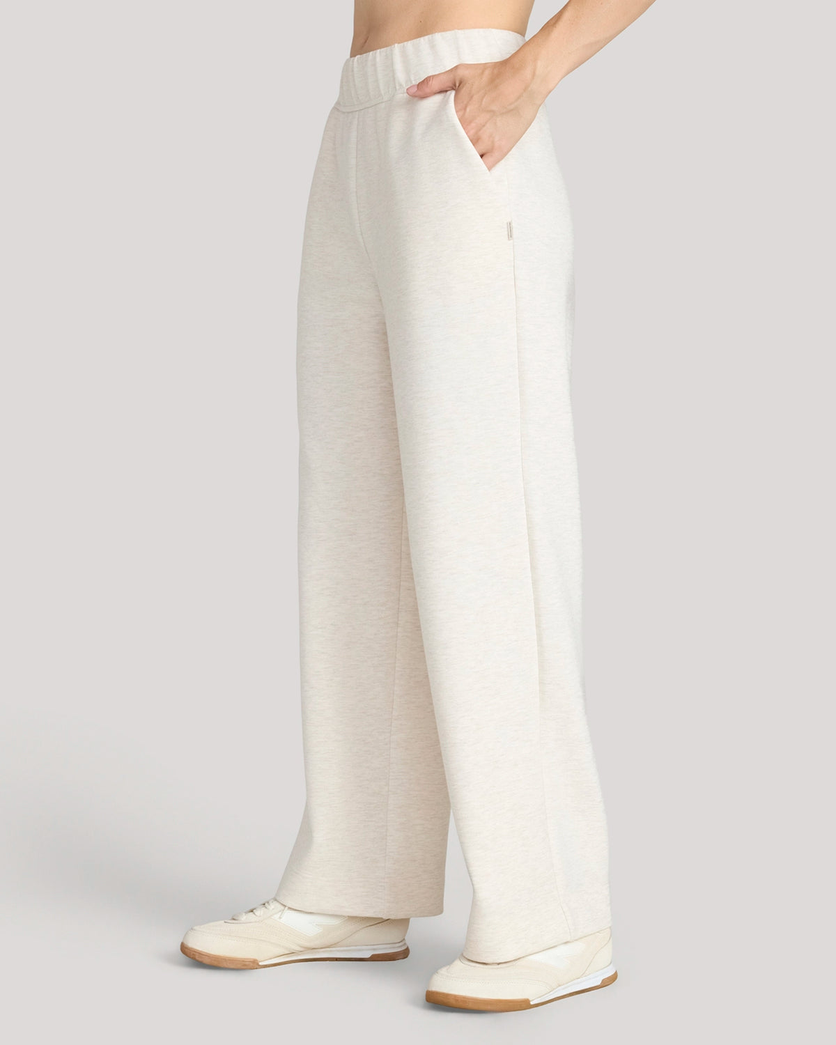 The Luxe Knit Brushed Wide Leg Pant - Heather Beige