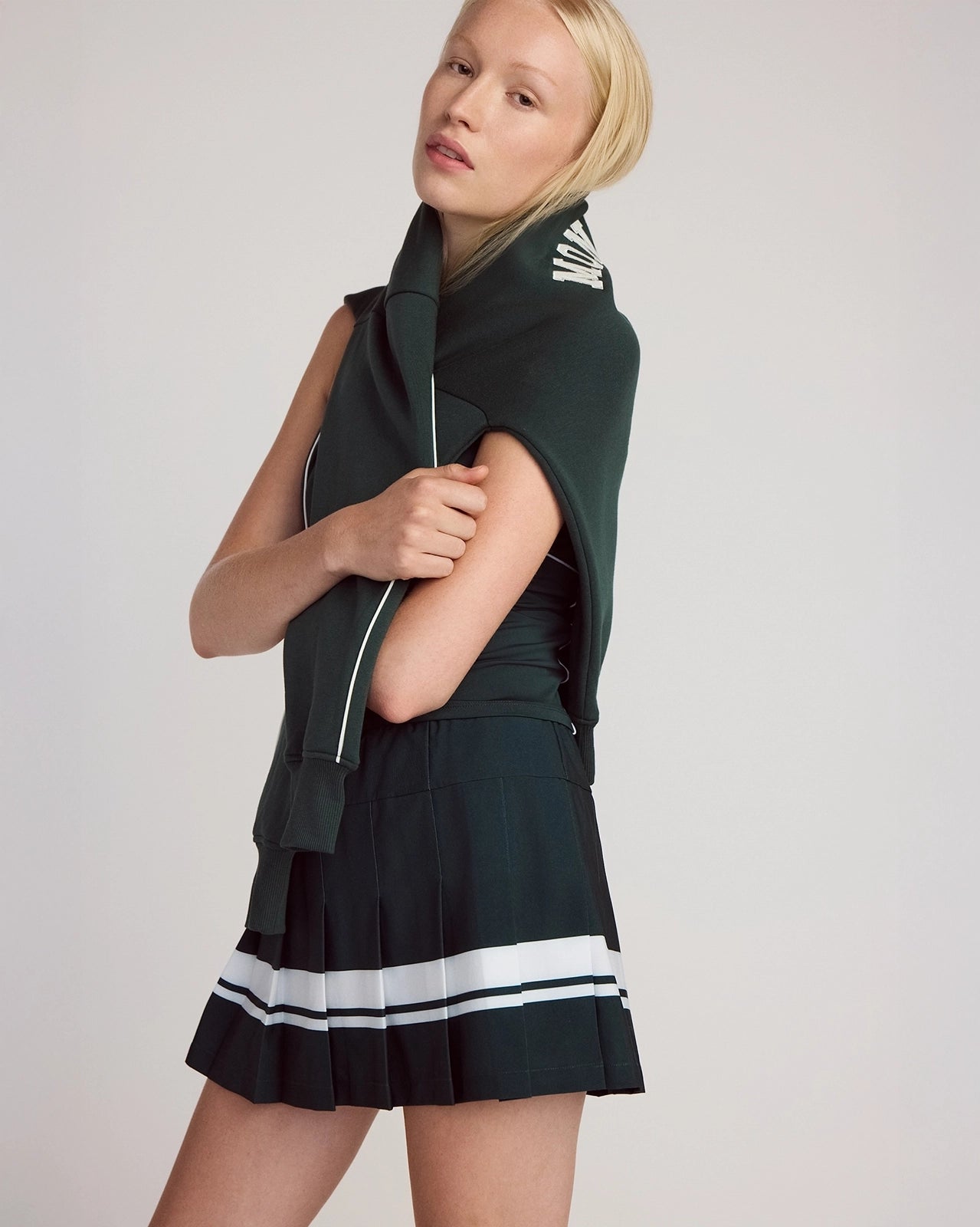The Built-In Liner GRS Certified Recycled Polyester Varsity Stripe Skort - Pine Grove/White