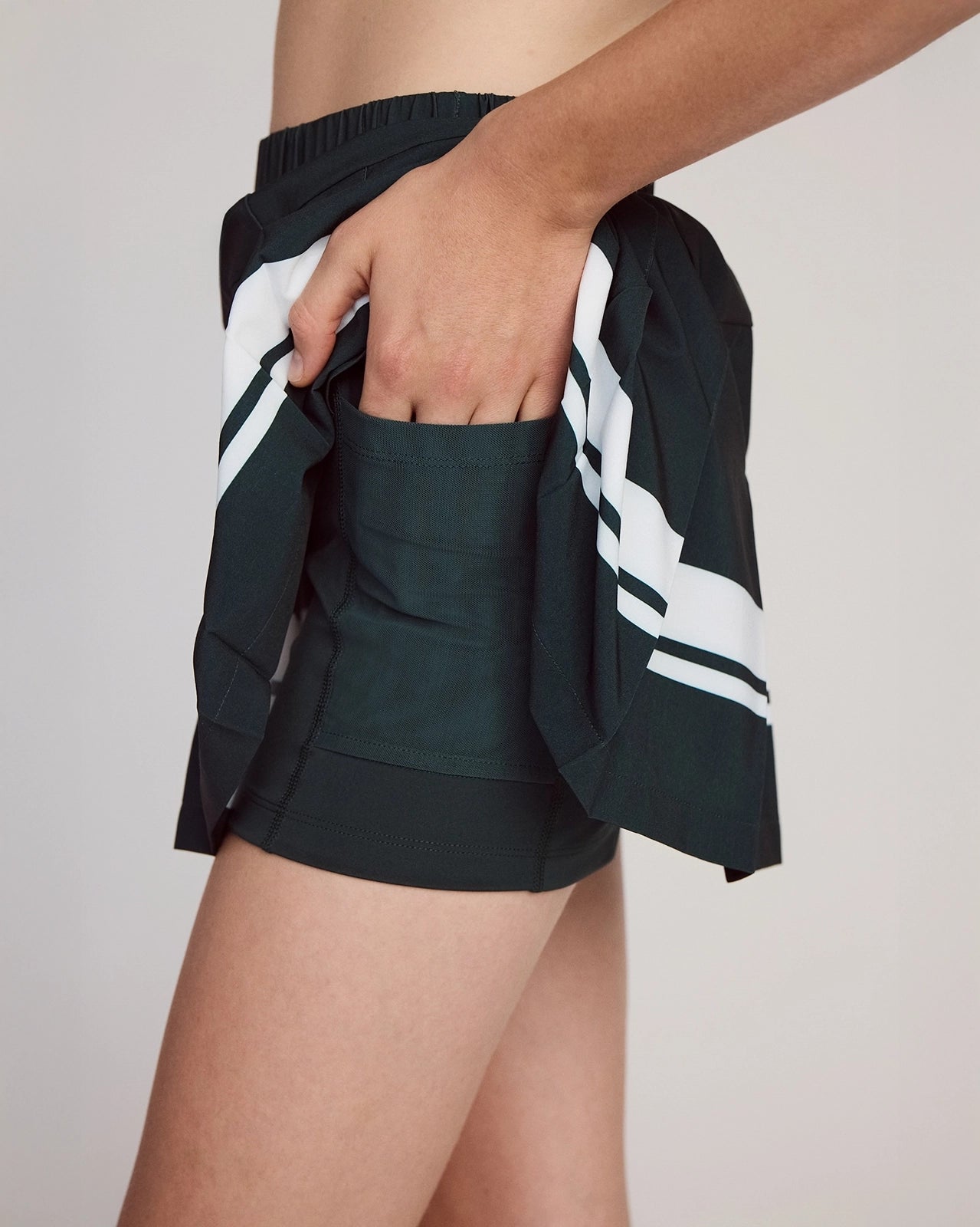 The Built-In Liner GRS Certified Recycled Polyester Varsity Stripe Skort - Pine Grove/White