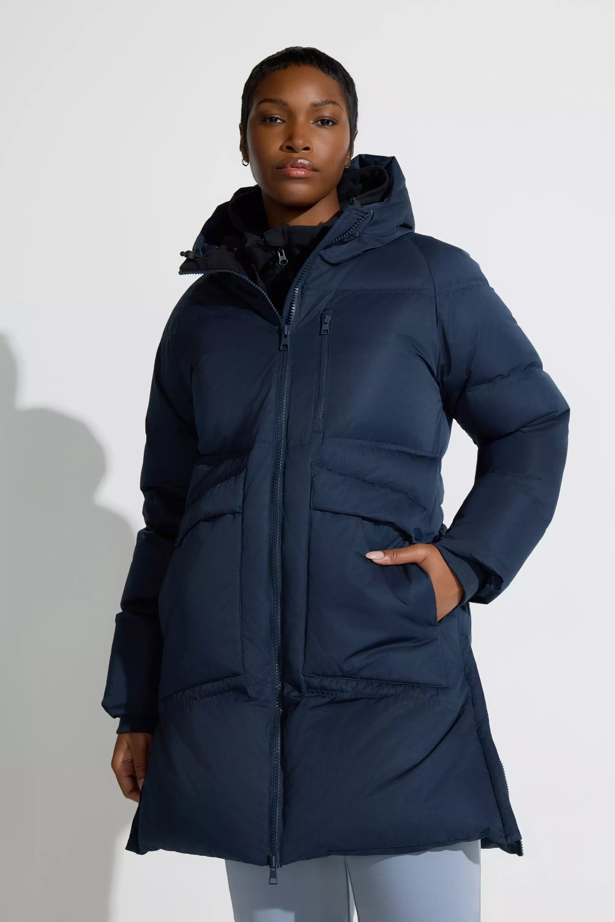 Ladies black hooded puffer jacket on sale