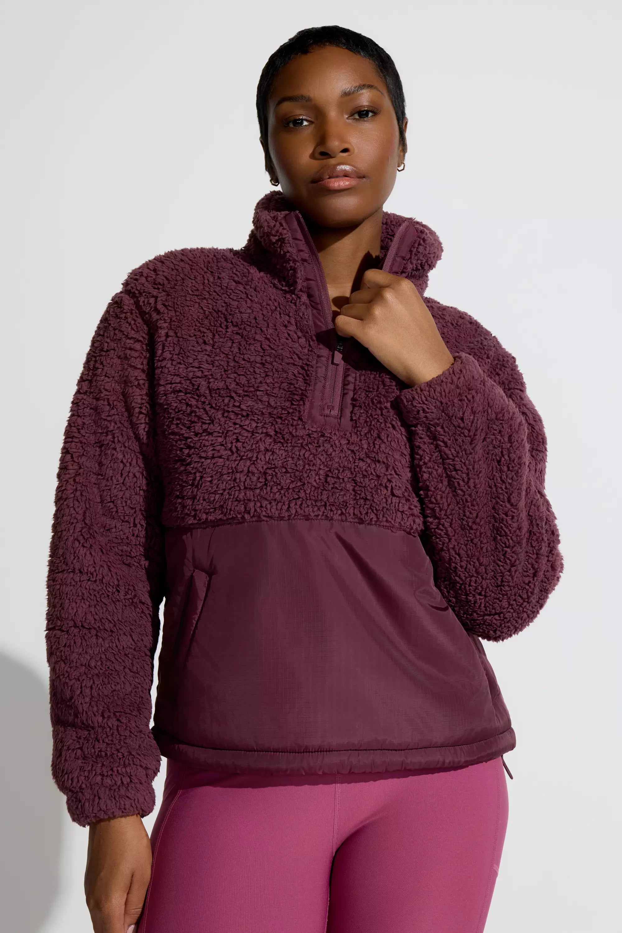 Women’s Mixed Media Berber Pop Over - Chocolate Berry