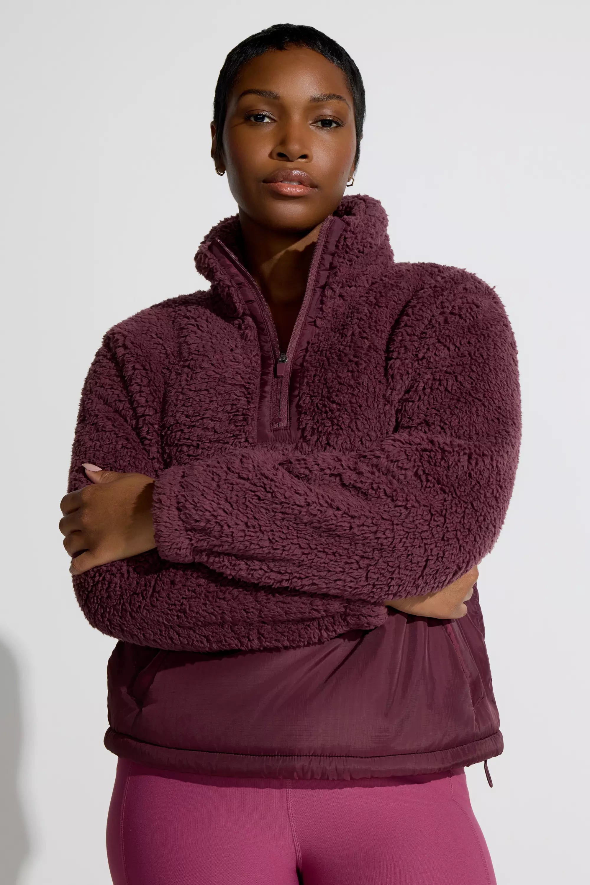 Women’s Mixed Media Berber Pop Over - Chocolate Berry