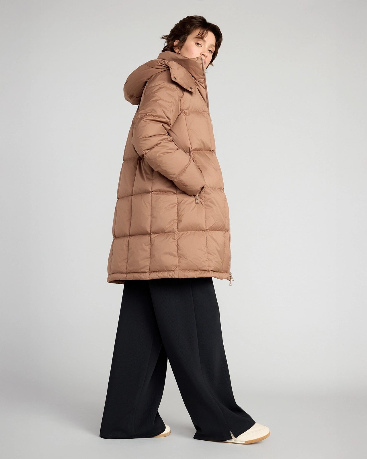 The RDS 700 Fill Power GRS Certified Recycled Poly Square-Quilted  Parka - Light Brown