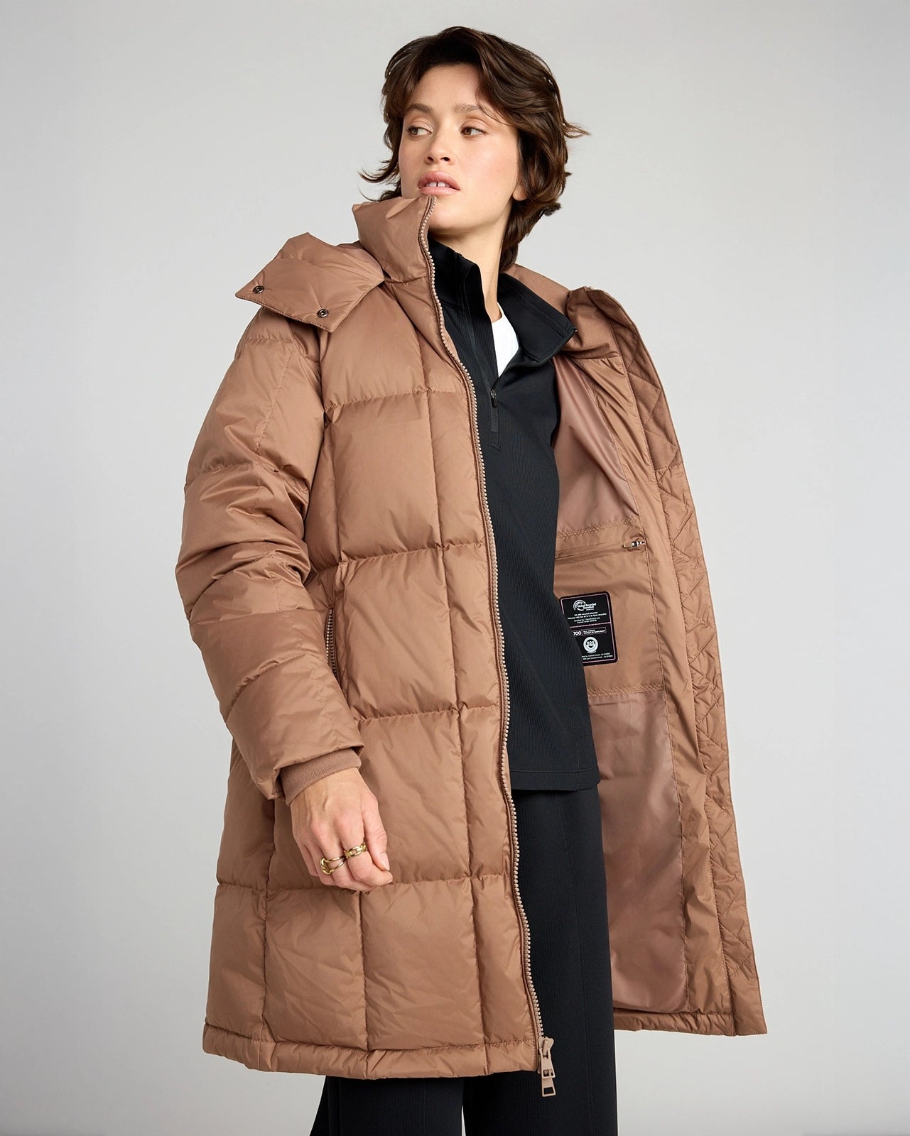 The RDS 700 Fill Power GRS Certified Recycled Poly Square-Quilted  Parka - Light Brown