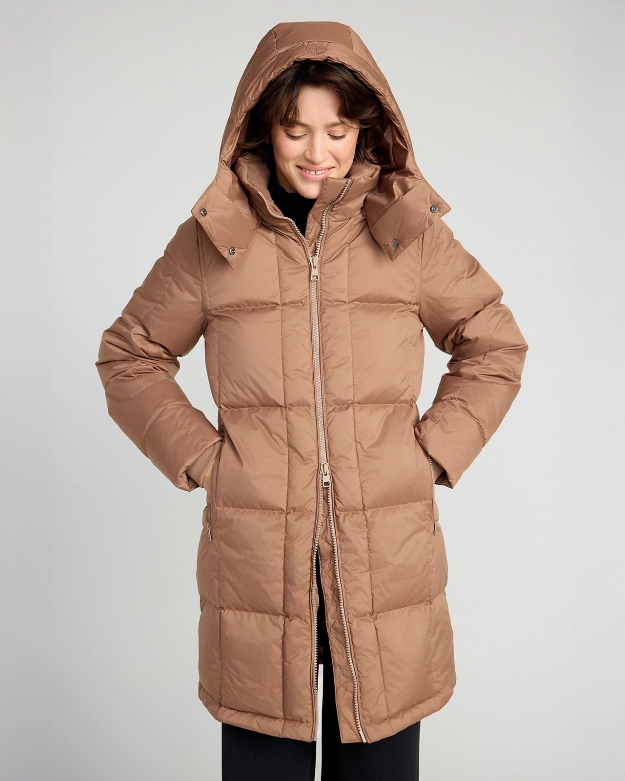 The RDS 700 Fill Power GRS Certified Recycled Poly Square-Quilted  Parka - Light Brown