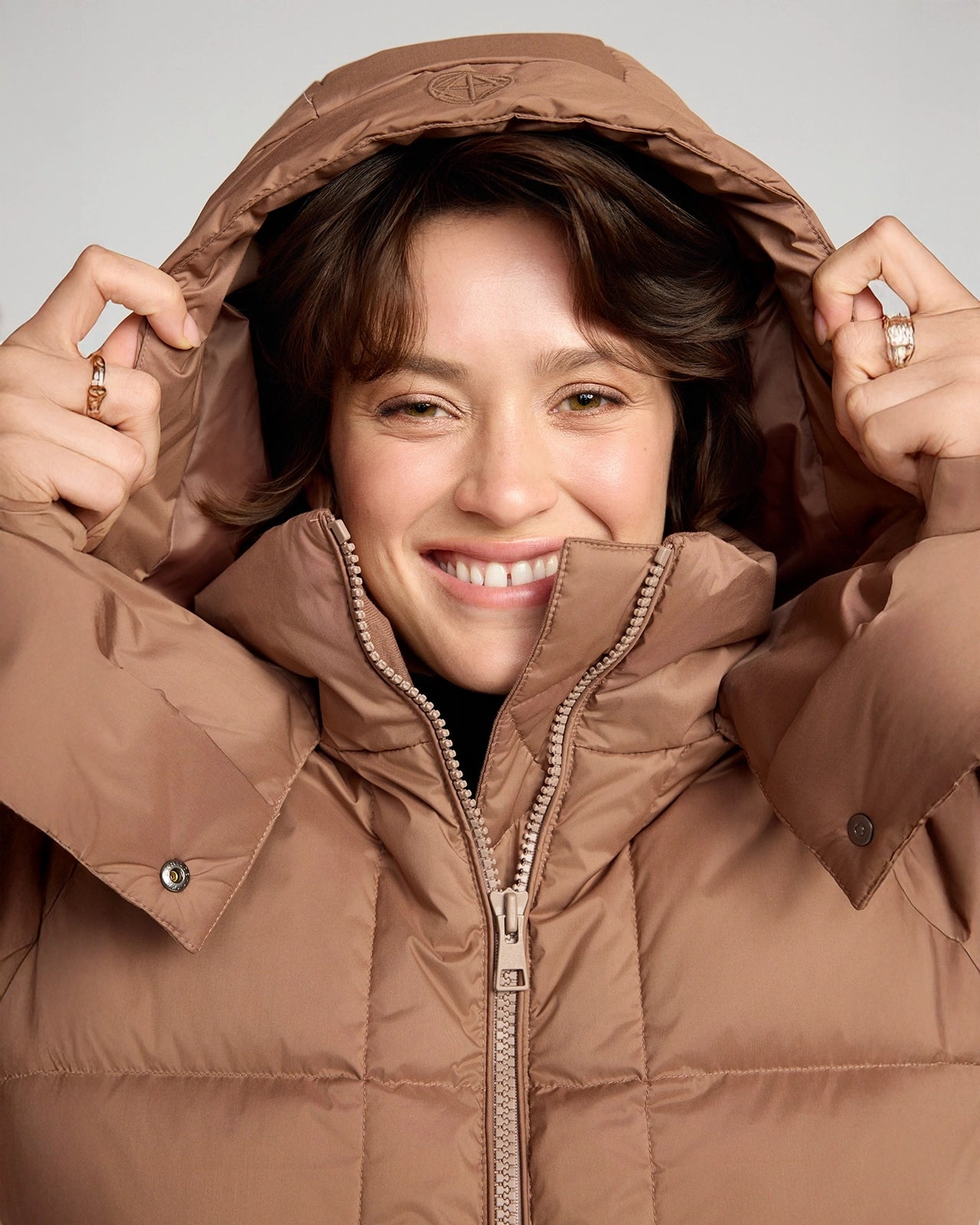 The RDS 700 Fill Power GRS Certified Recycled Poly Square-Quilted  Parka - Light Brown