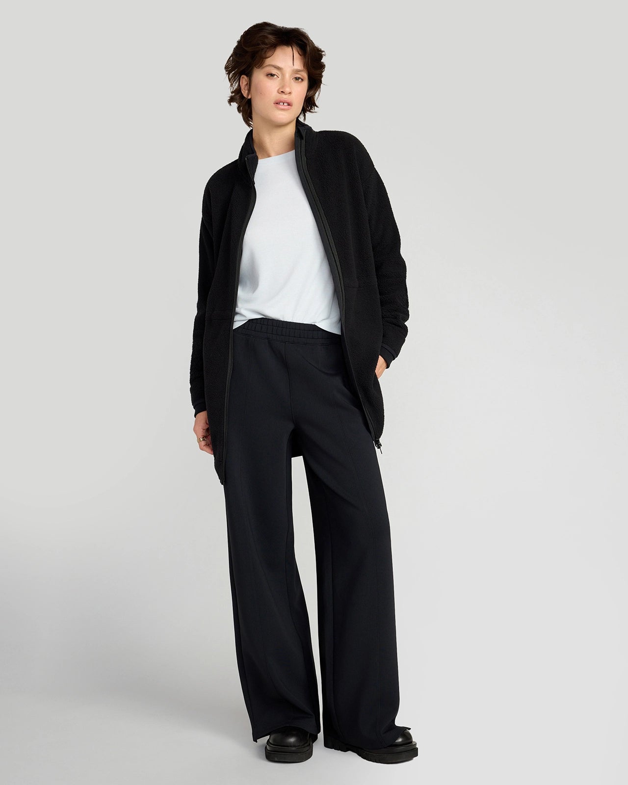 The Berber Soft Luxe Recylar Poly Longline Jacket - Black