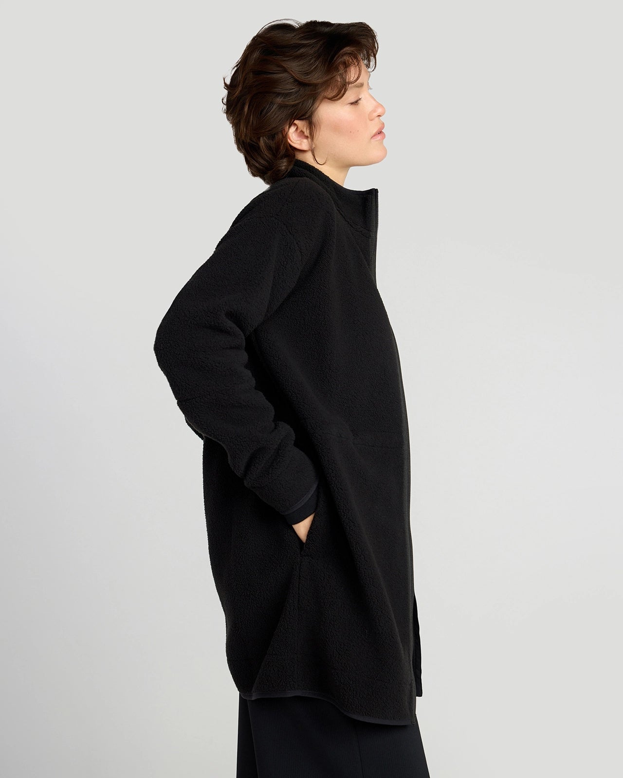 The Berber Soft Luxe Recylar Poly Longline Jacket - Black