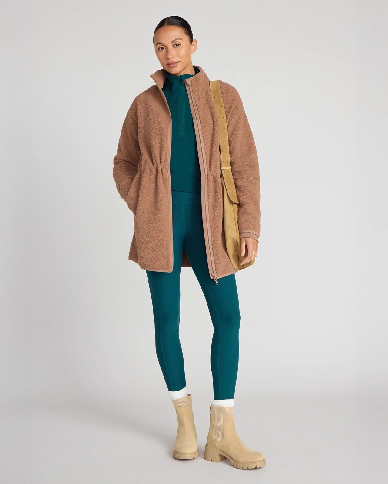 The Berber Soft Luxe GRS Certified Recycled Poly Longline Jacket - Chocolate Malt