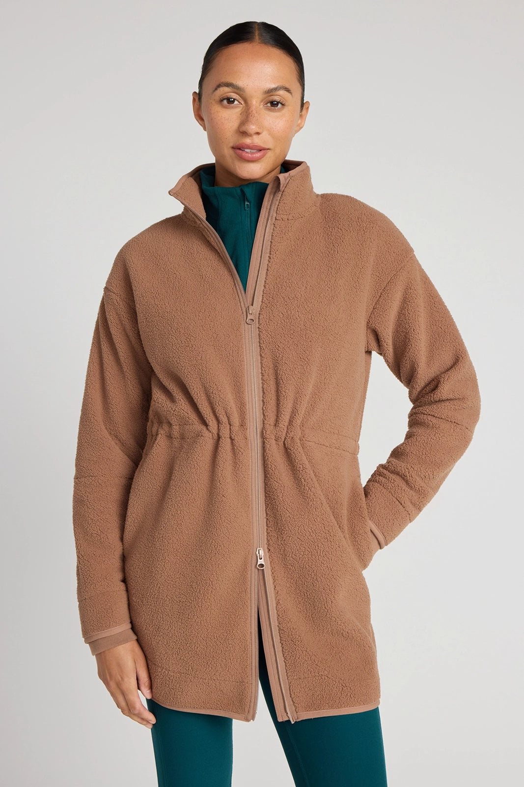 The Berber Soft Luxe Recylar Poly Longline Jacket - Chocolate Malt