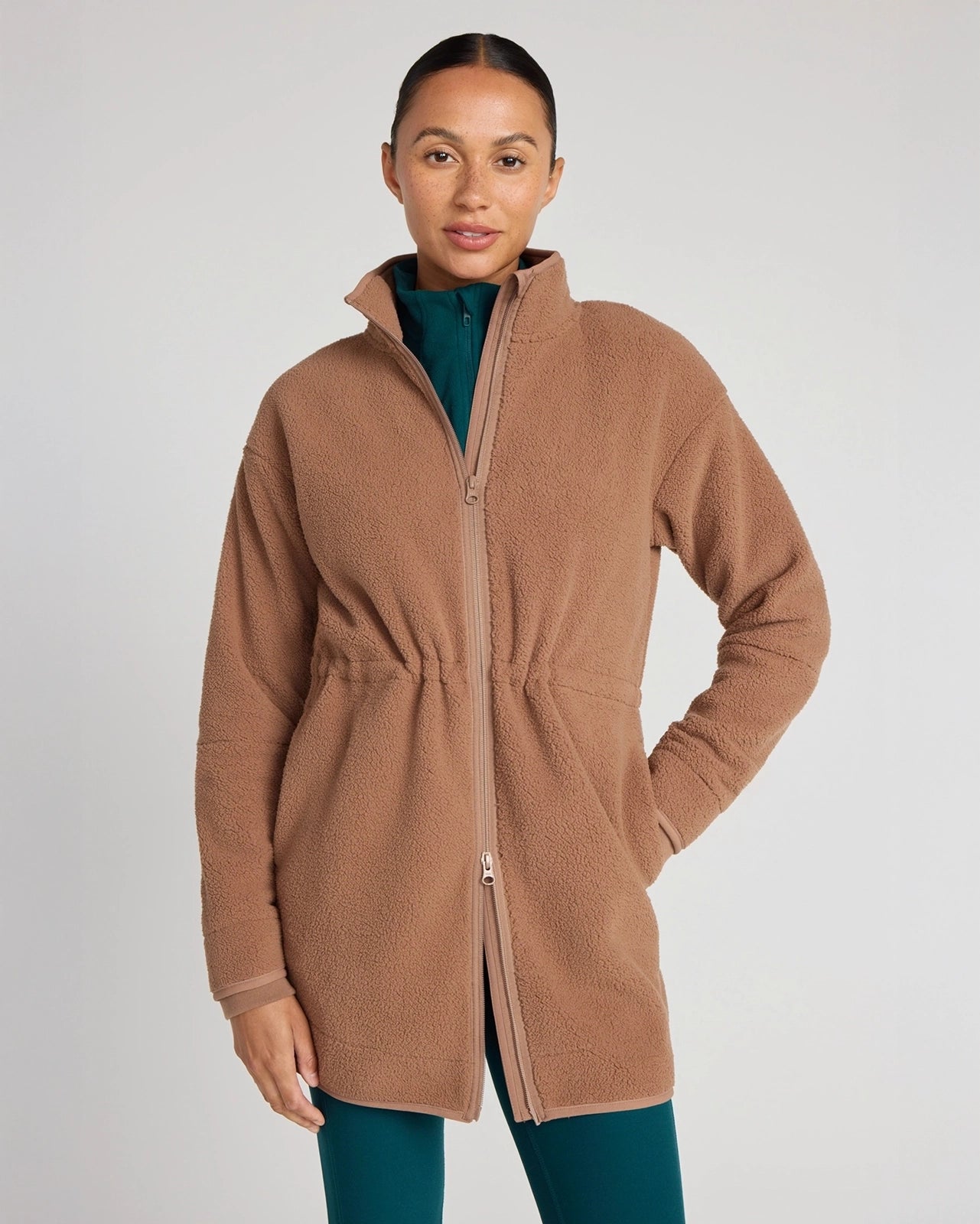 The Berber Soft Luxe GRS Certified Recycled Poly Longline Jacket - Chocolate Malt