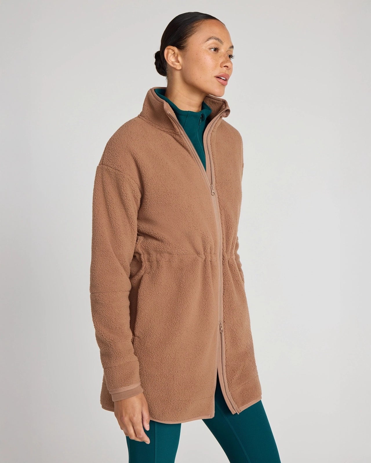 The Berber Soft Luxe GRS Certified Recycled Poly Longline Jacket - Chocolate Malt