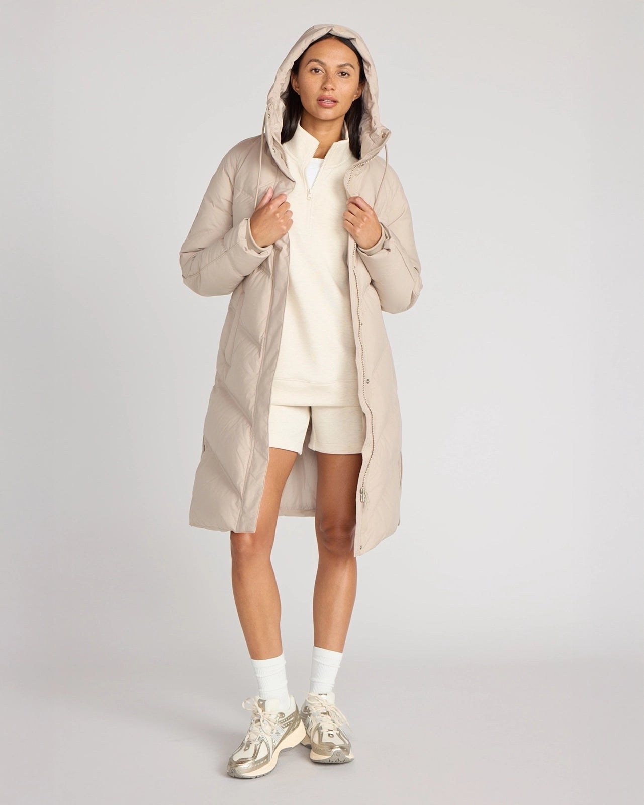 The RDS 700 Fill Power GRS Certified Recycled Poly Chevron-Quilted Parka - Light Beige